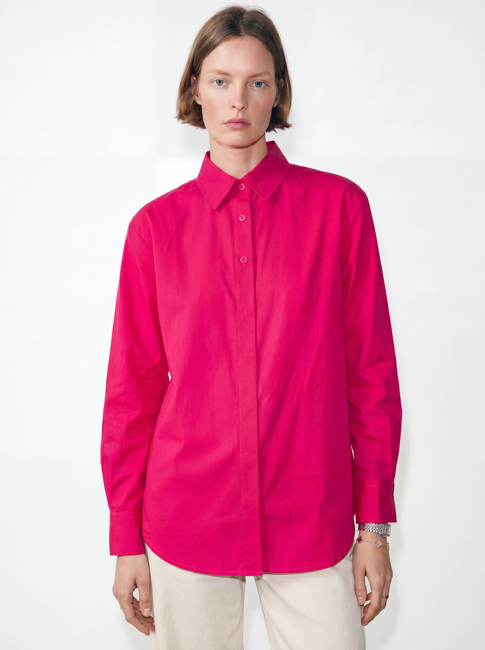 DUGME DETAYLI POPLIN GOMLEK CHERRY