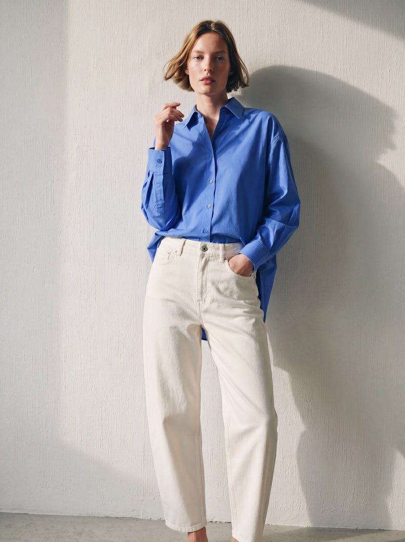 BRITISH POPLIN OVERSIZE GOMLEK MAVI