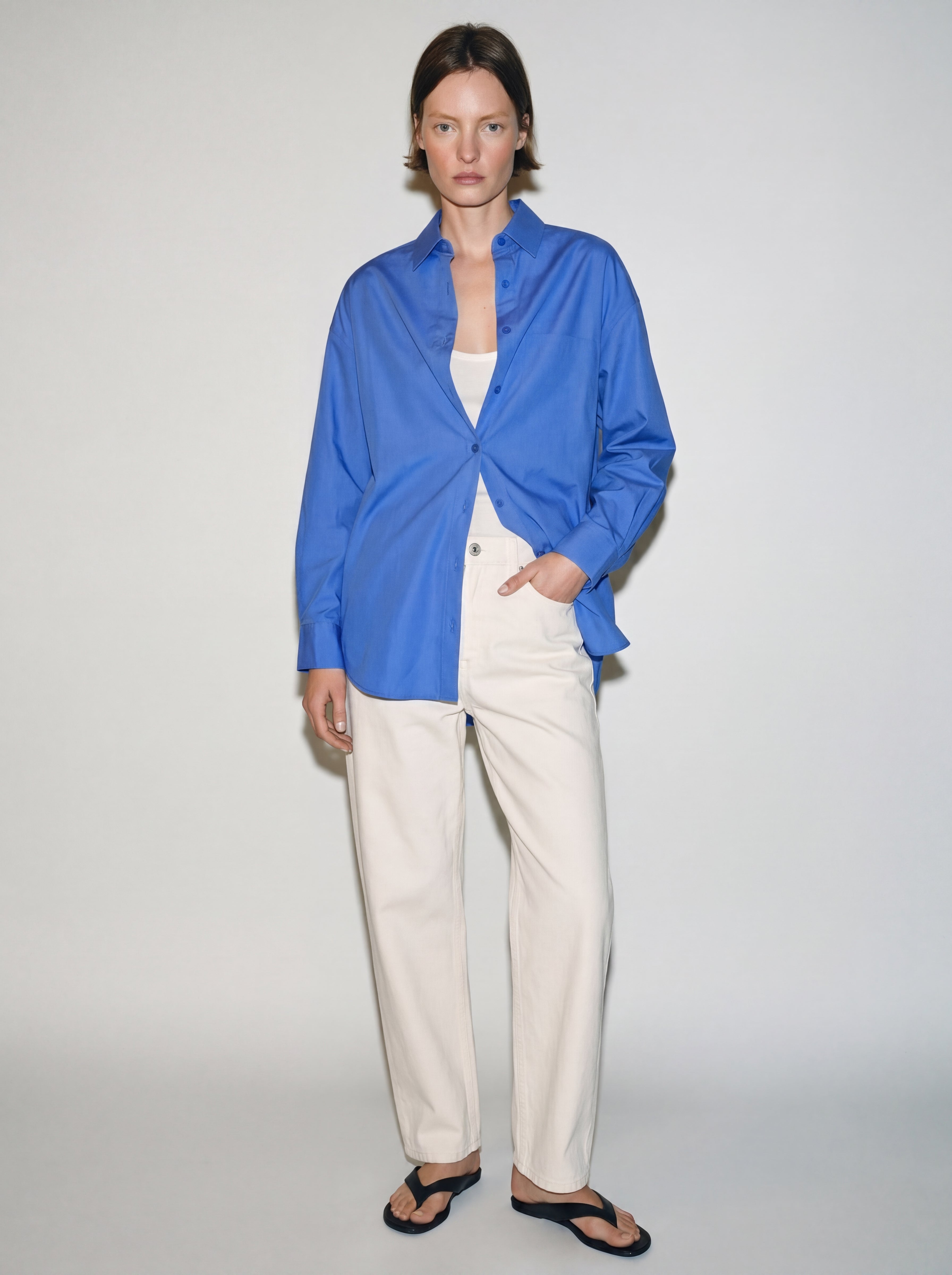 BRITISH POPLIN OVERSIZE GOMLEK MAVI