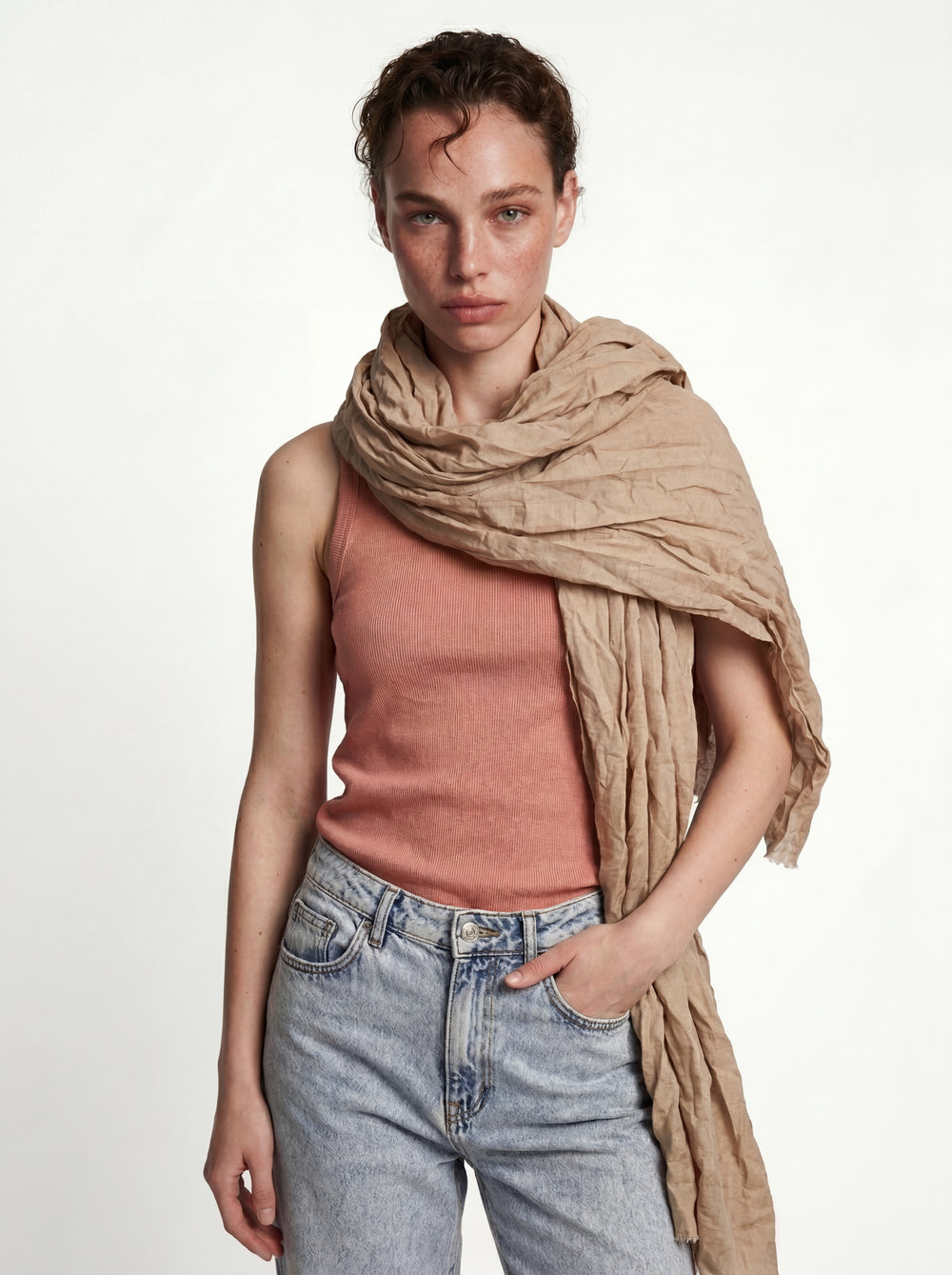 SAND BEIGE ORGANIK PAMUK HANDMADE SAL