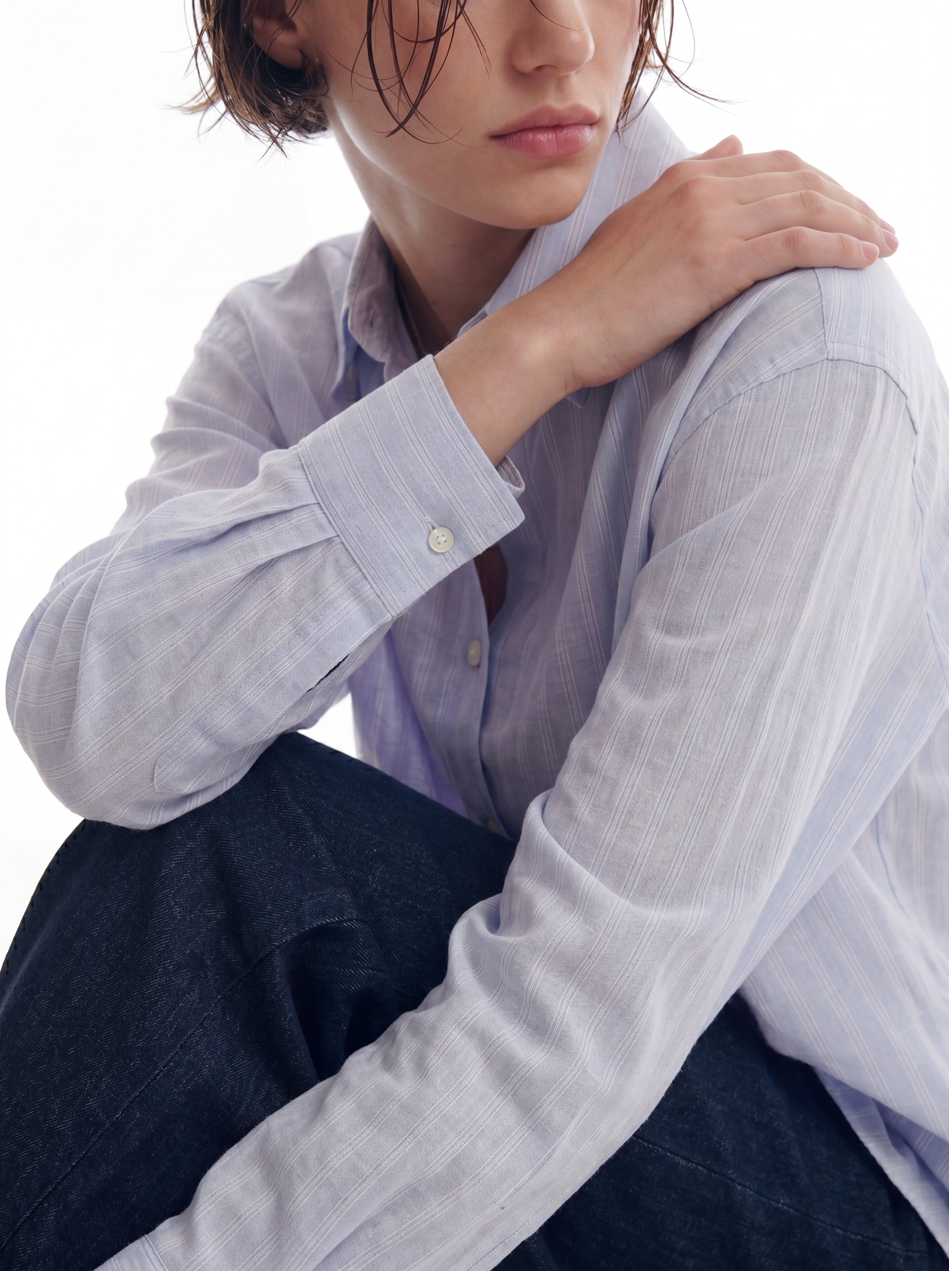 BRITISH POPLIN OVERSIZE CIZGILI GOMLEK MAVI