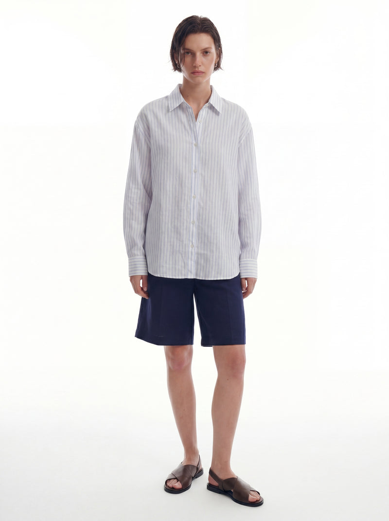 BRITISH POPLIN OVERSIZE CIZGILI GOMLEK BEYAZ