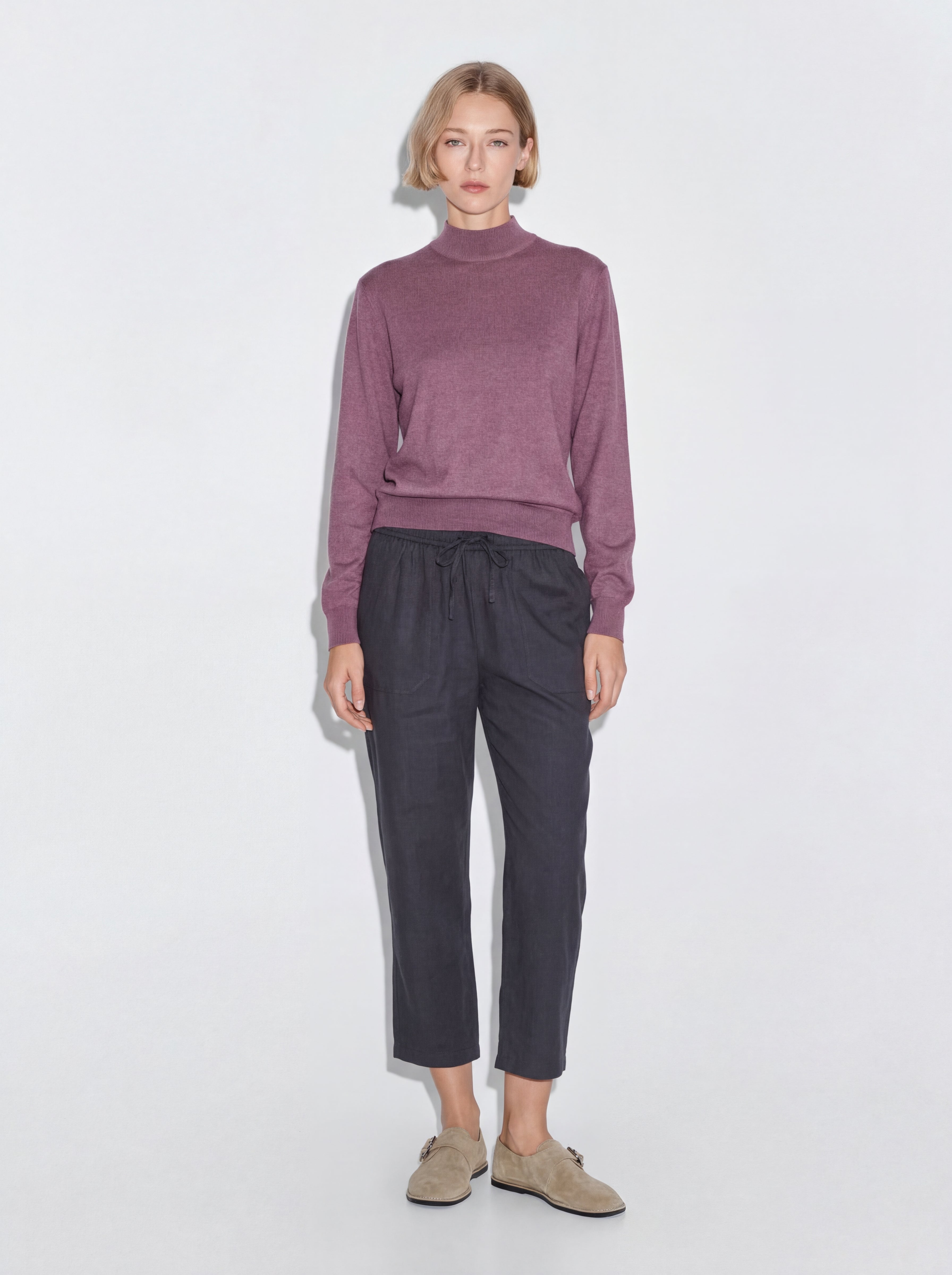 COTTON TURTLENECK UNISEX SWEATER DRIED ROSE