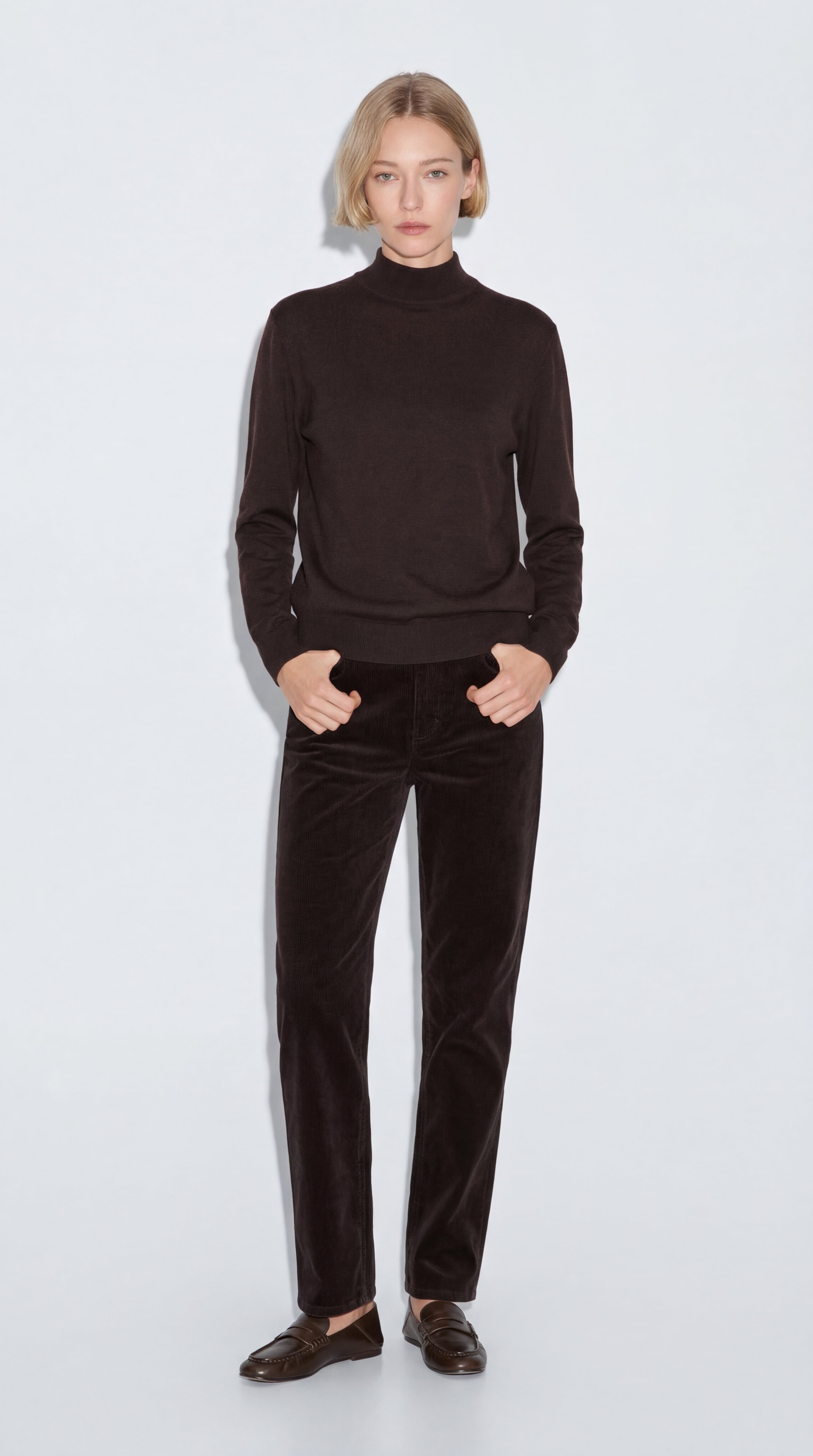 COTTON TURTLENECK UNISEX SWEATER DARK BROWN