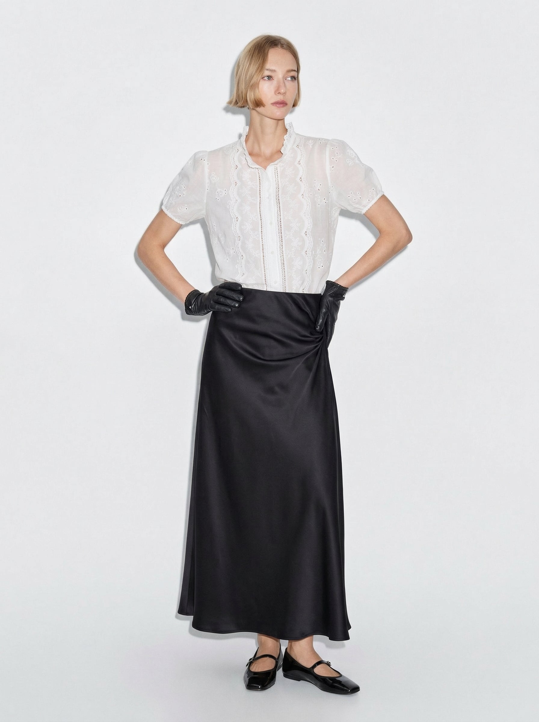 SATIN MIDI SKIRT BLACK