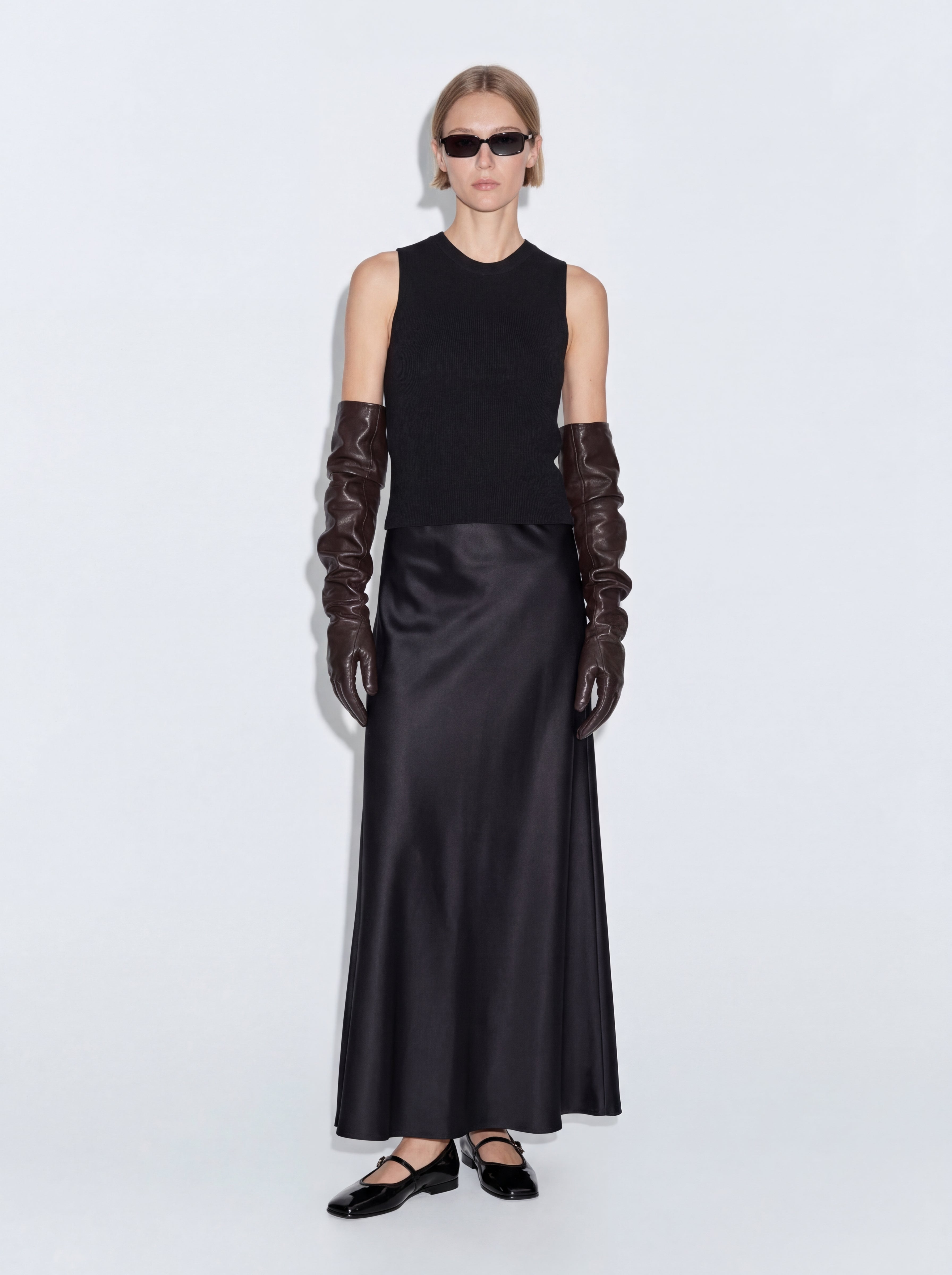 SATIN MIDI SKIRT BLACK