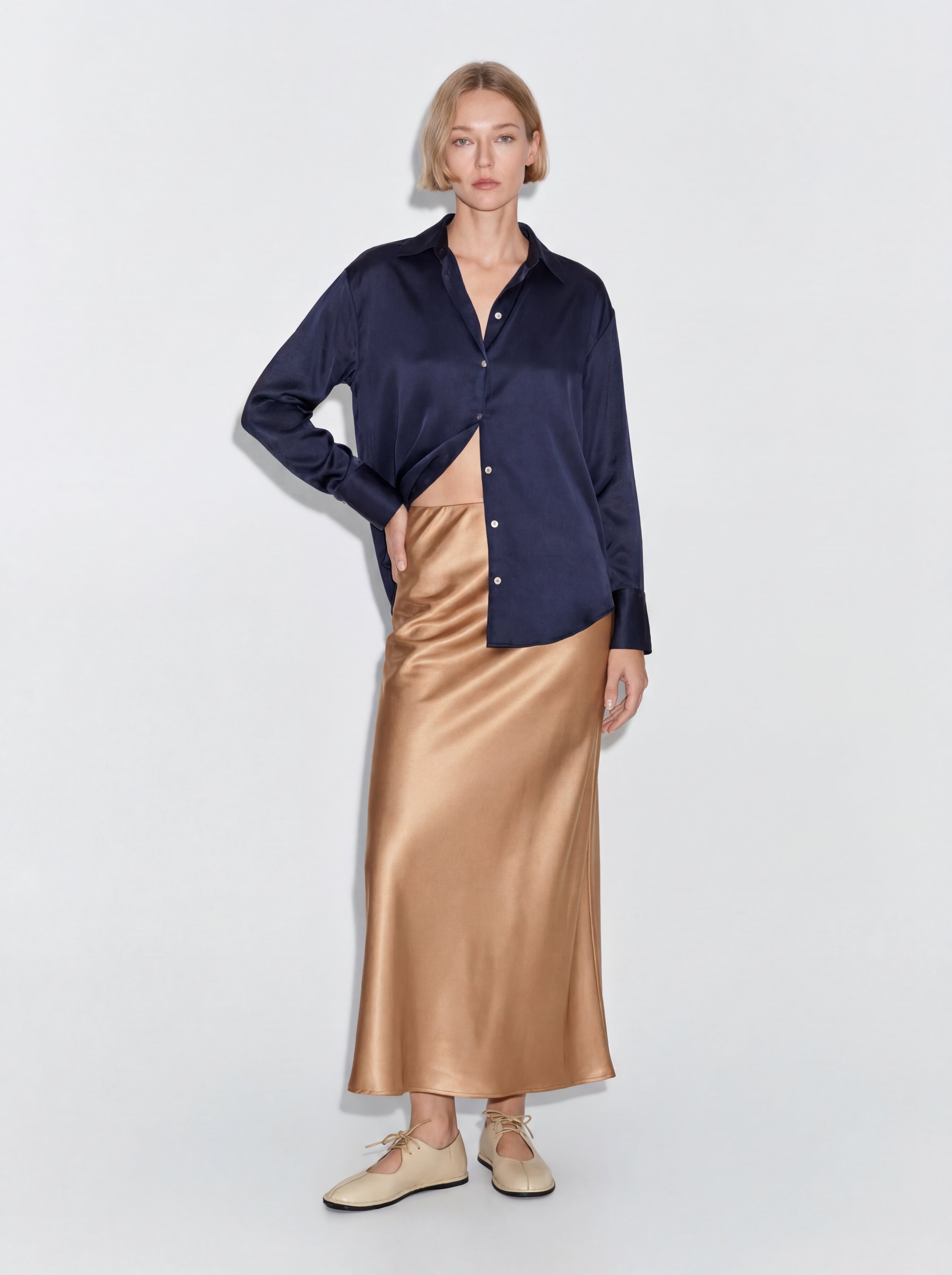 SATIN MIDI SKIRT MINK