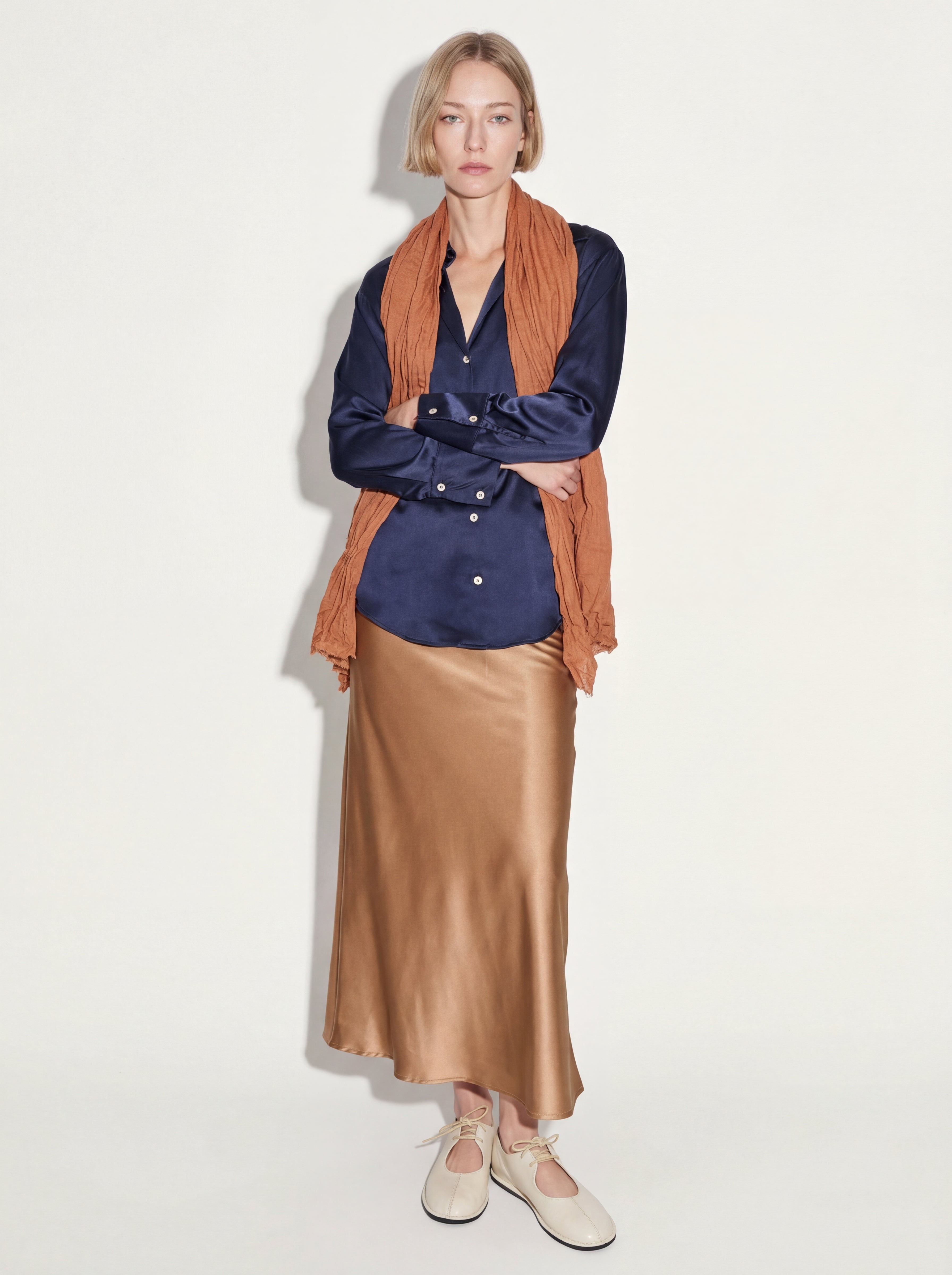SATIN MIDI SKIRT MINK