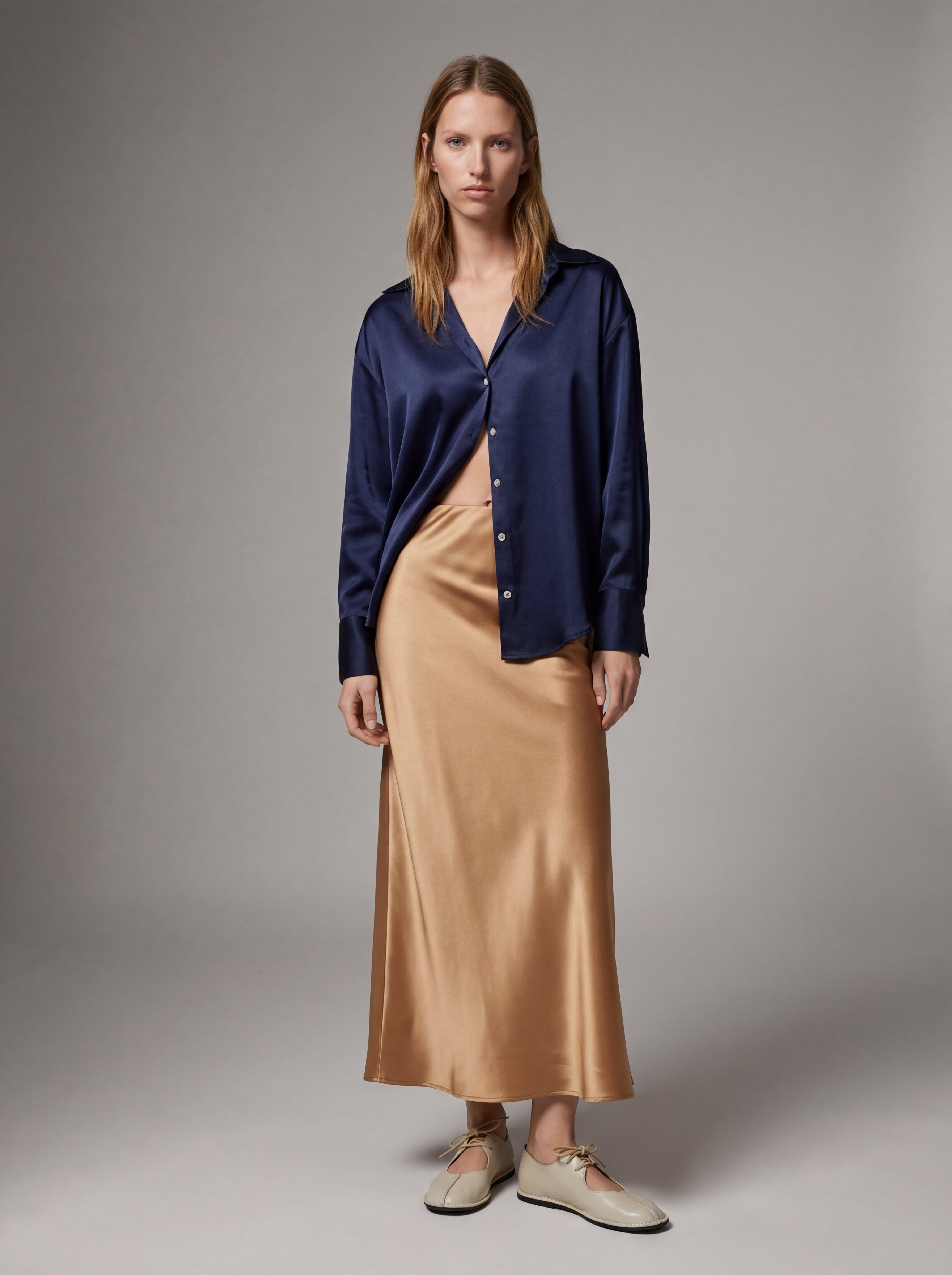 SATIN MIDI SKIRT MINK
