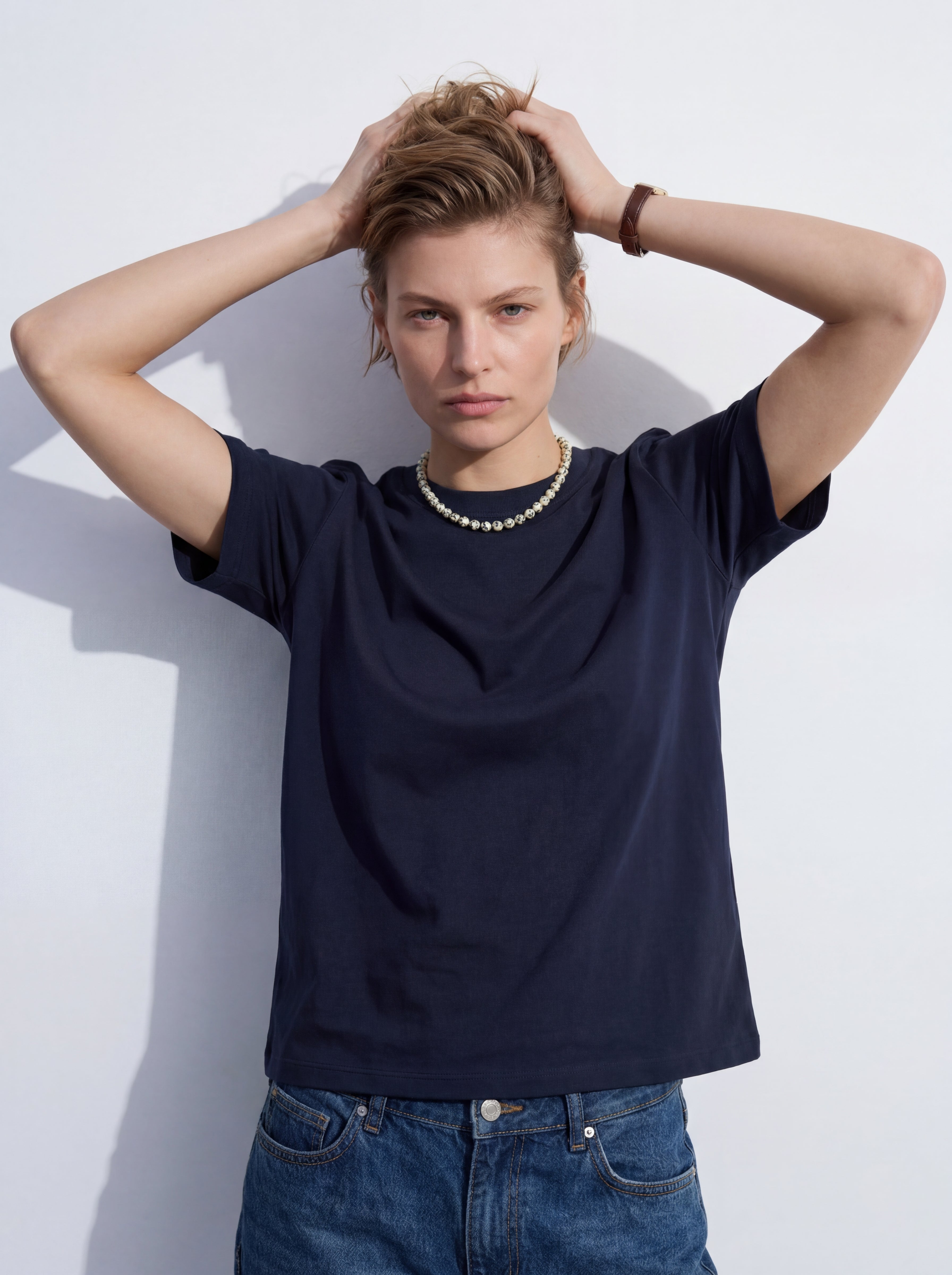 KISA KOLLU PAMUK T-SHIRT LACIVERT