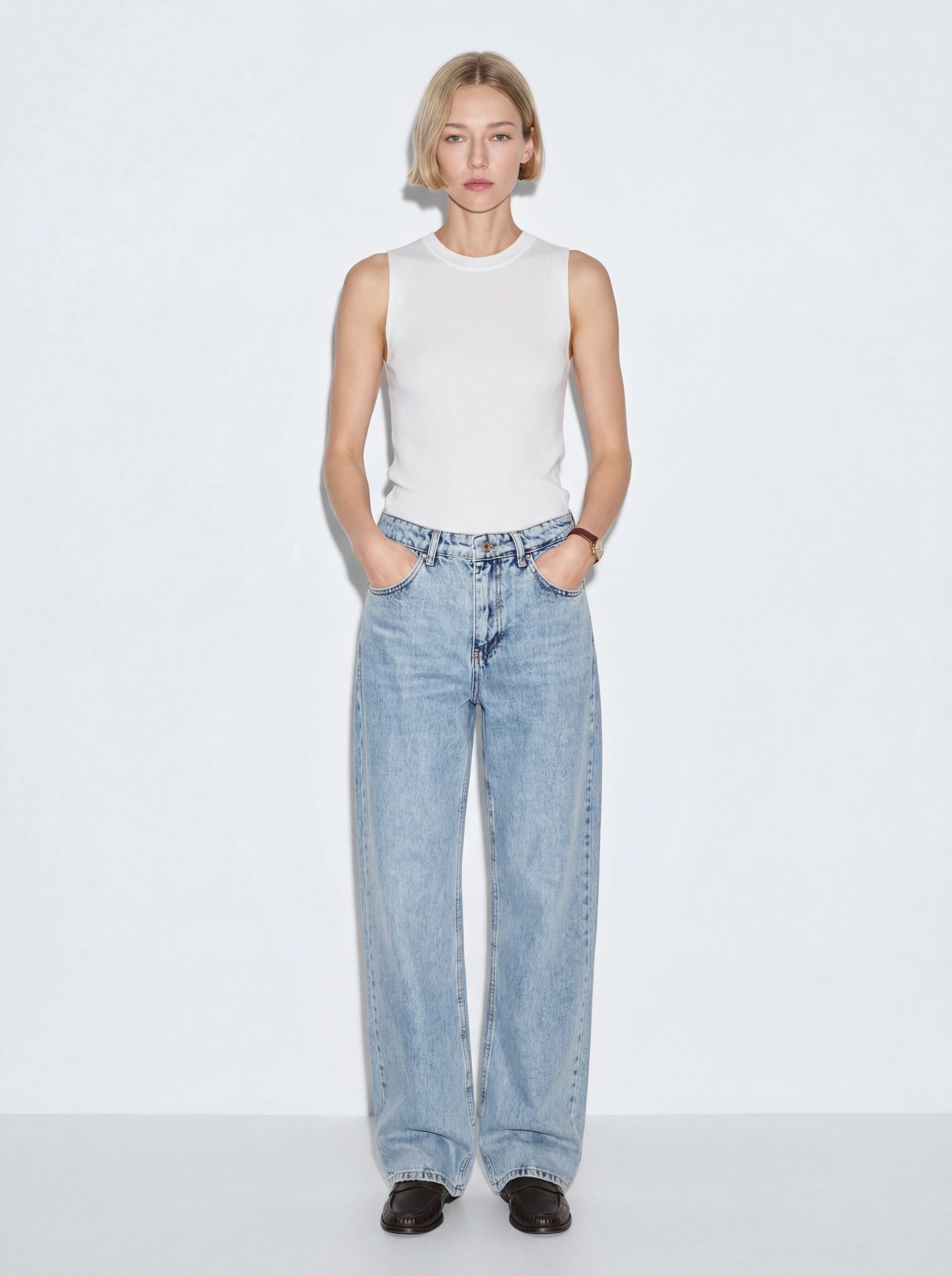 SLEEVELESS WOVEN KNITWEAR WHITE