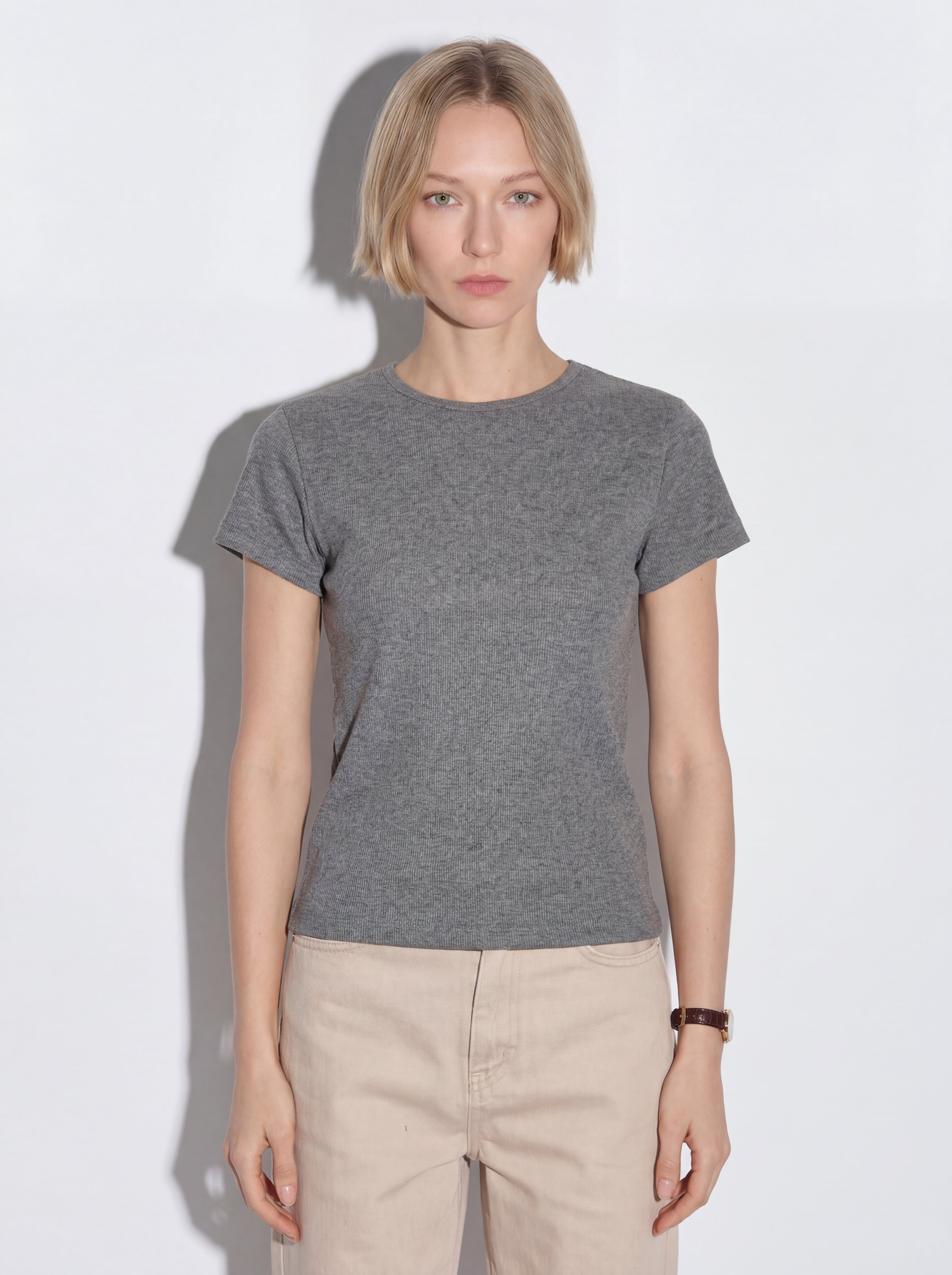 FITILLI KISA KOLLU PAMUK T-SHIRT FUME
