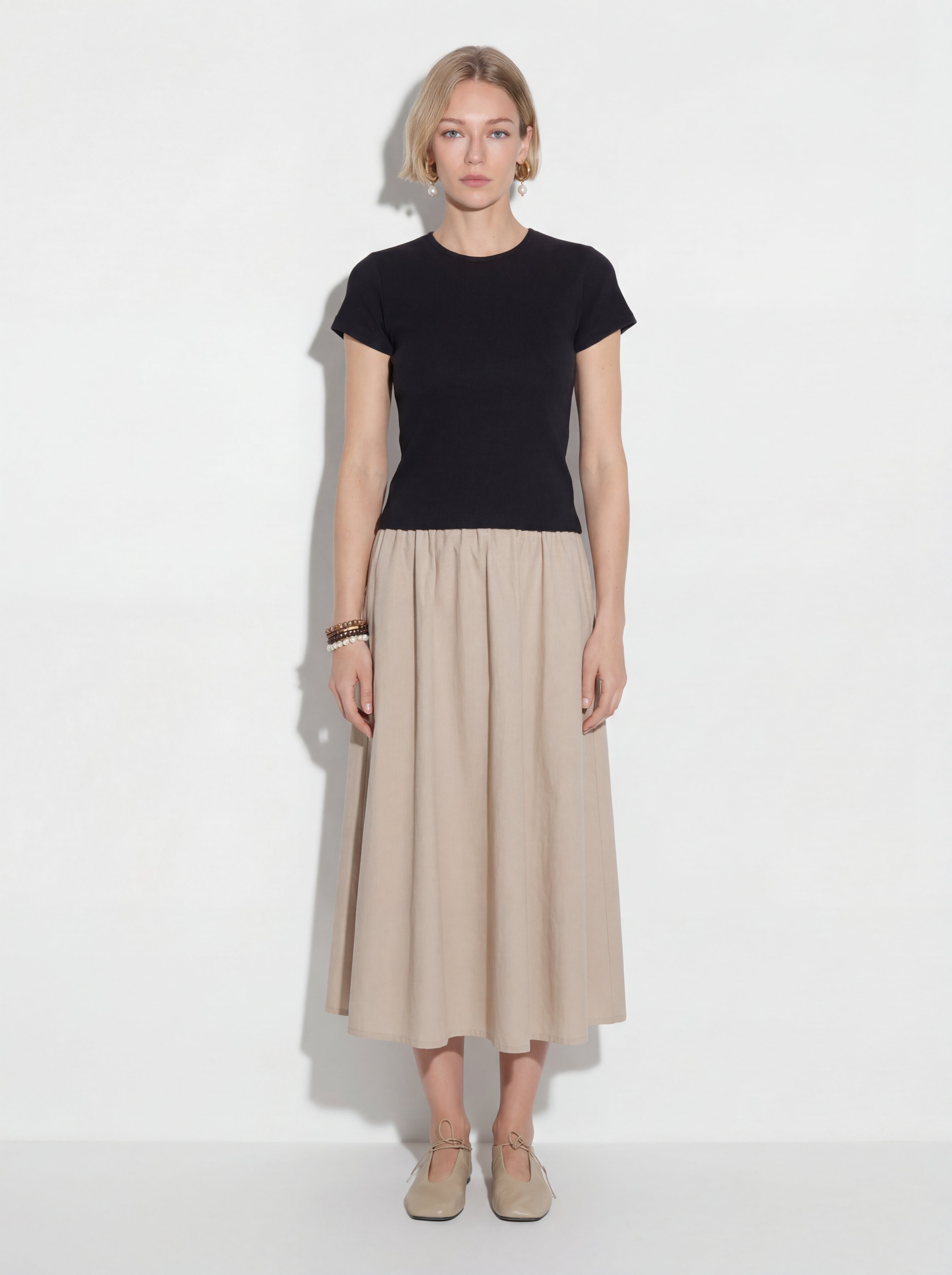CORDUROY SHORT SLEEVE COTTON T-SHIRT BLACK