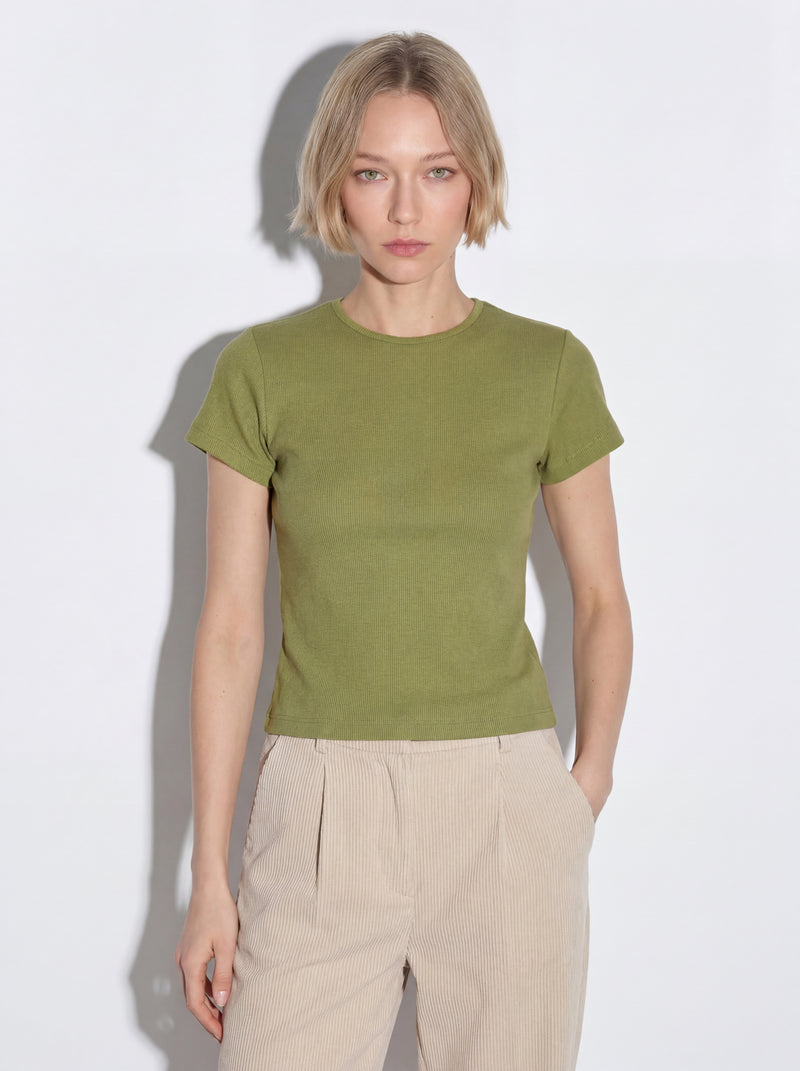 FITILLI KISA KOLLU PAMUK T-SHIRT OLIVE