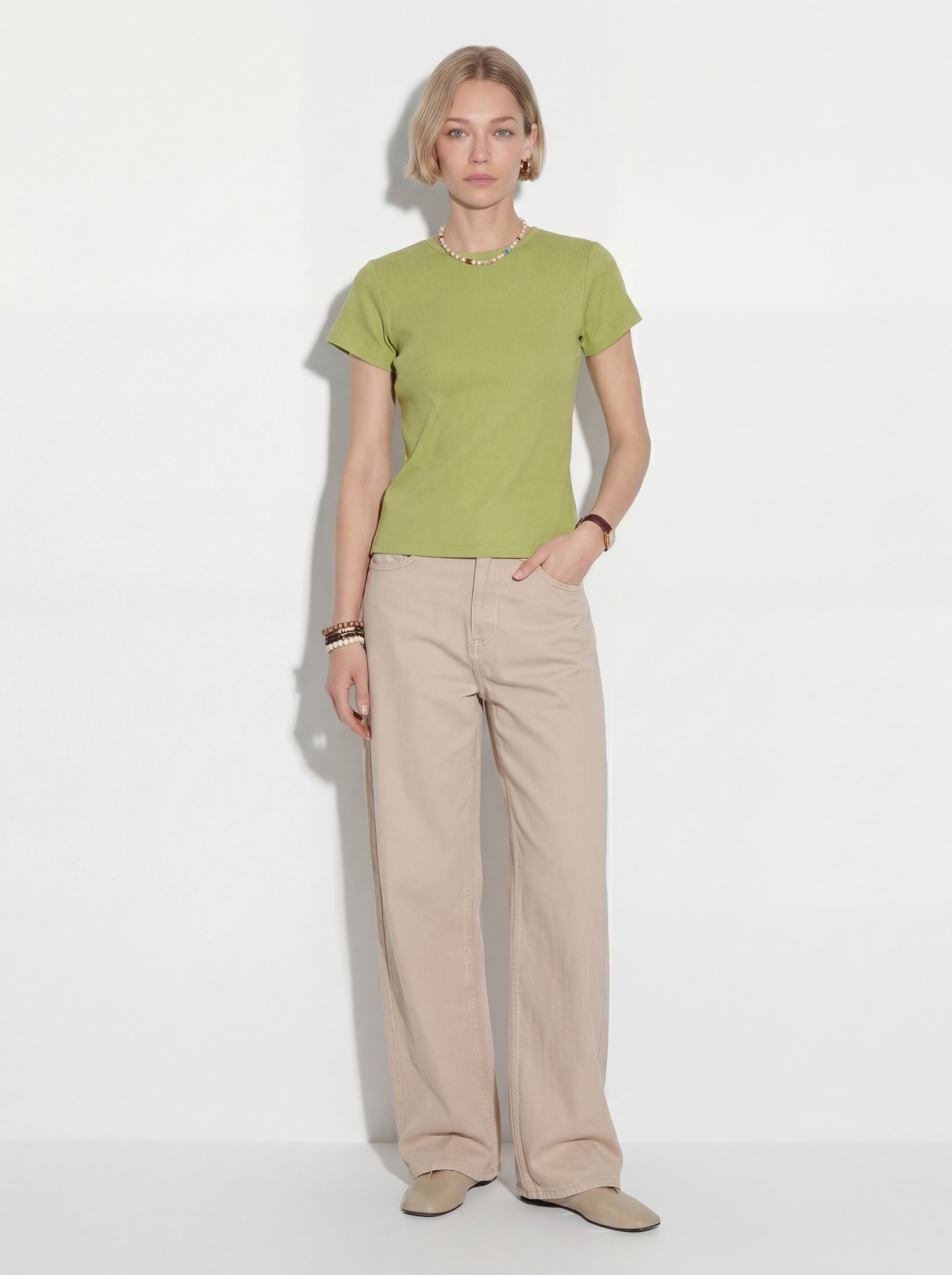 RUBBLED SHORT SLEEVE COTTON T-SHIRT OLIVE