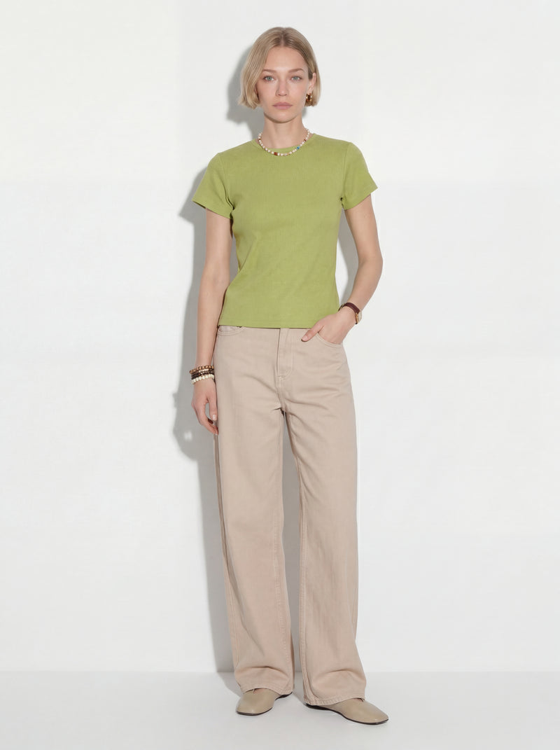 FITILLI KISA KOLLU PAMUK T-SHIRT OLIVE