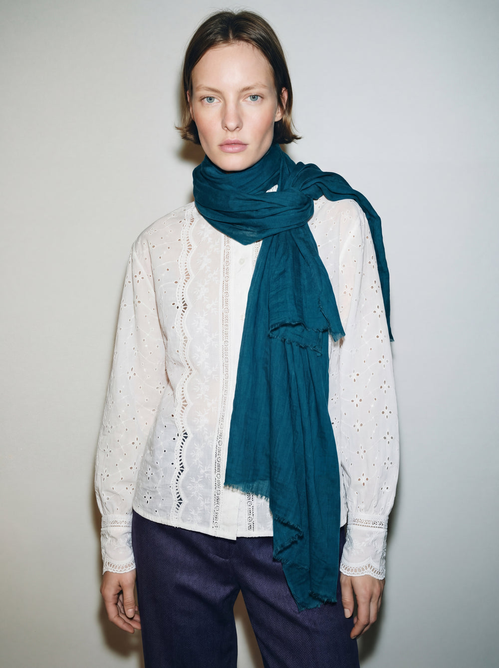 Sea Blue Organic Cotton Hand Painted Shawl