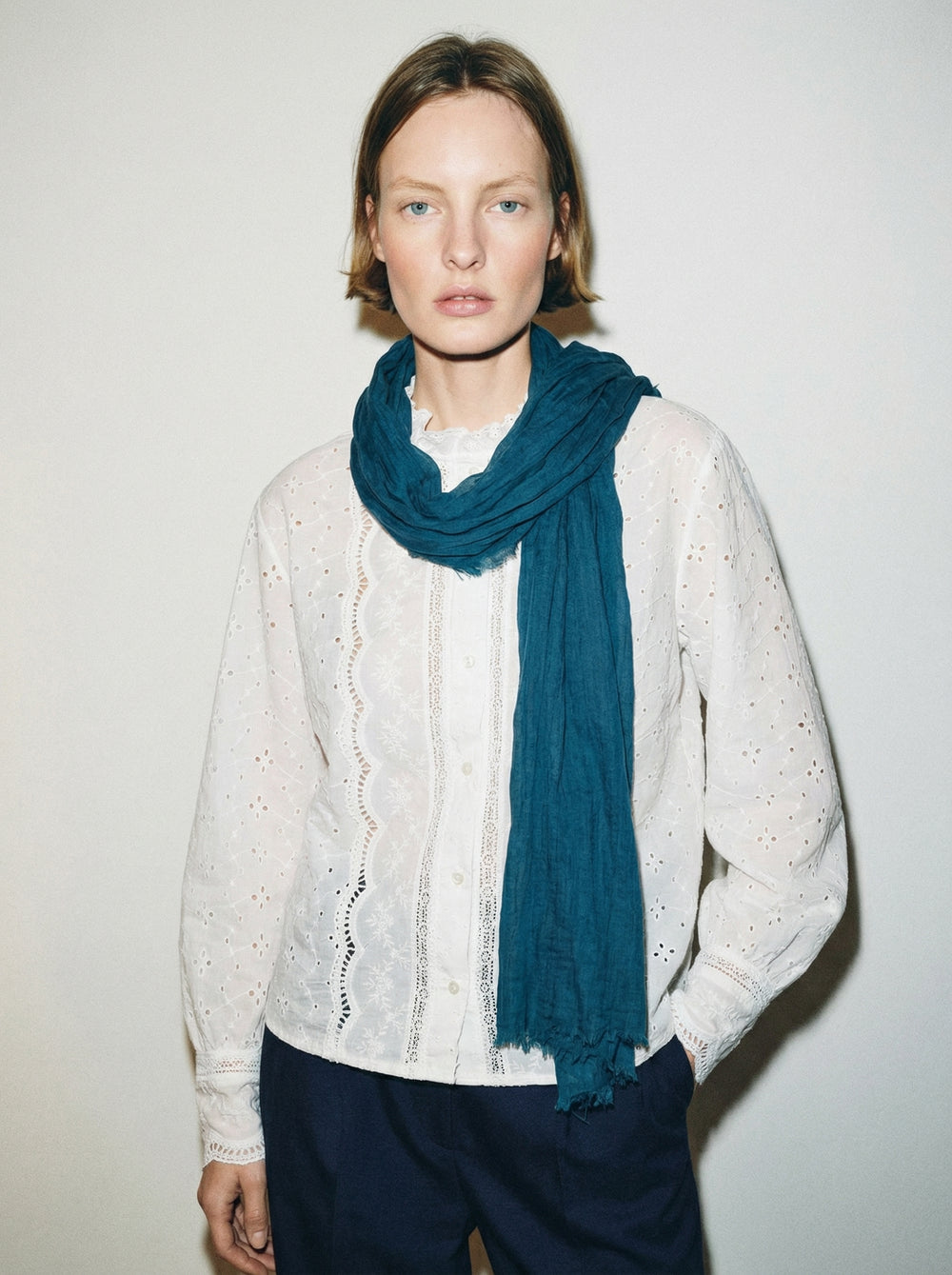 Sea Blue Organic Cotton Hand Painted Shawl