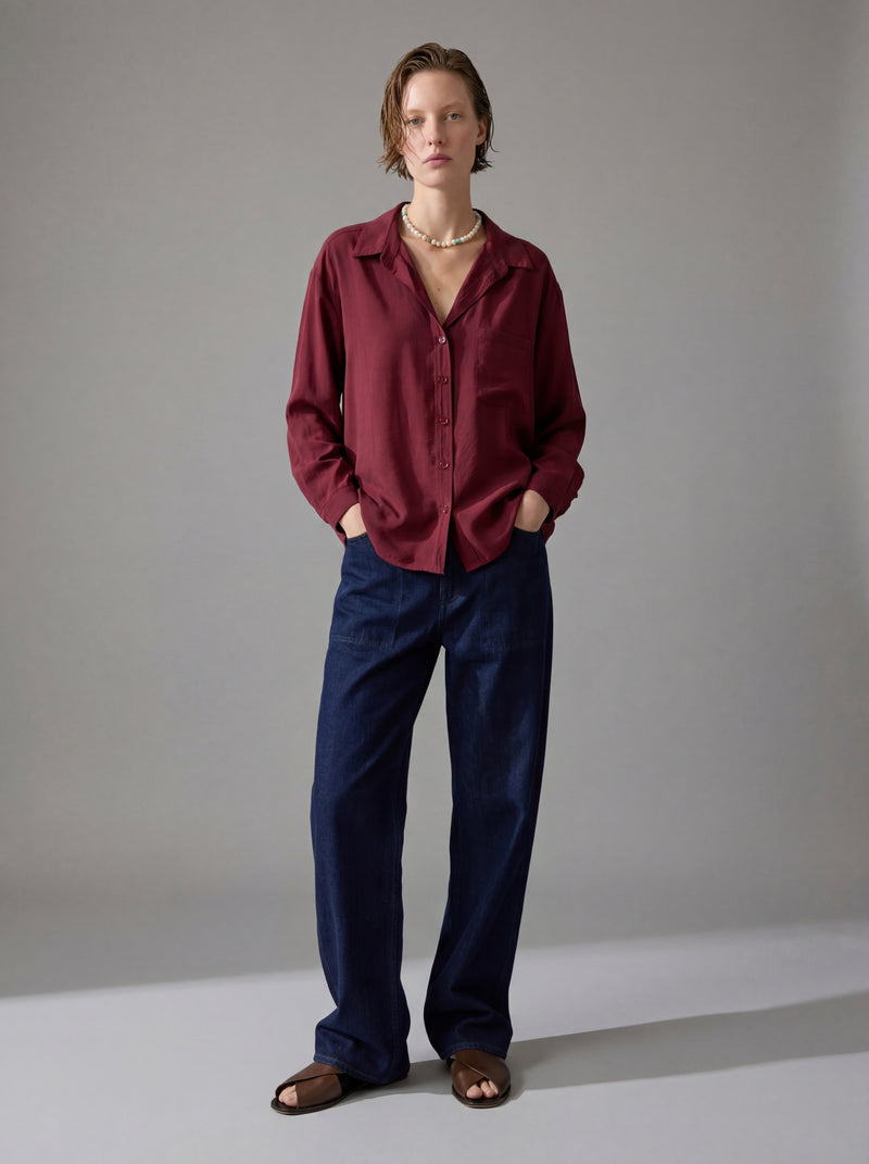 DOKUMLU CEPLI TENCEL GOMLEK CHERRY