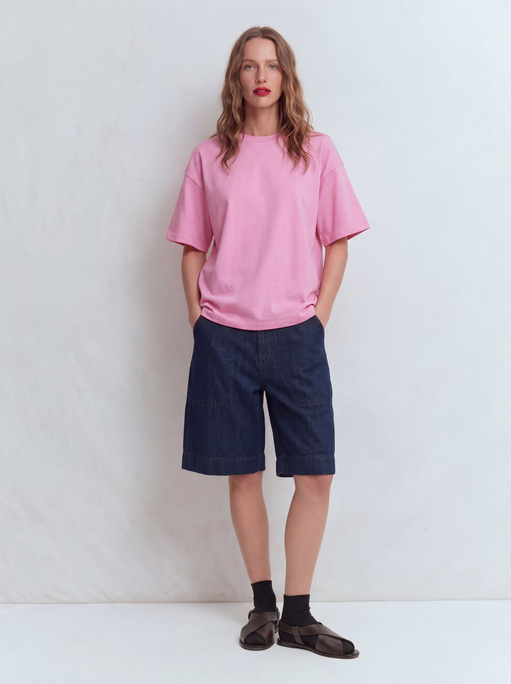 OVERSIZE KISA KOLLU PAMUK T-SHIRT PINK