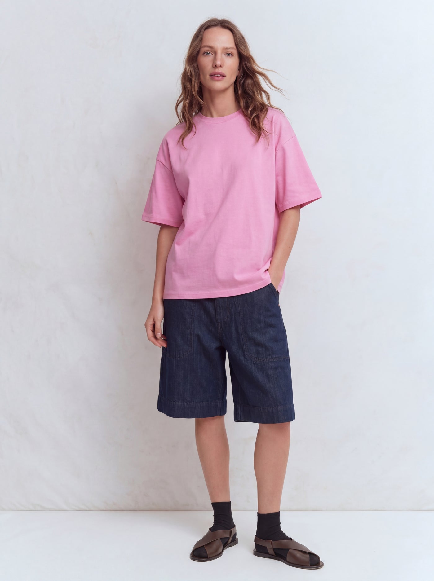 OVERSIZE KISA KOLLU PAMUK T-SHIRT PINK