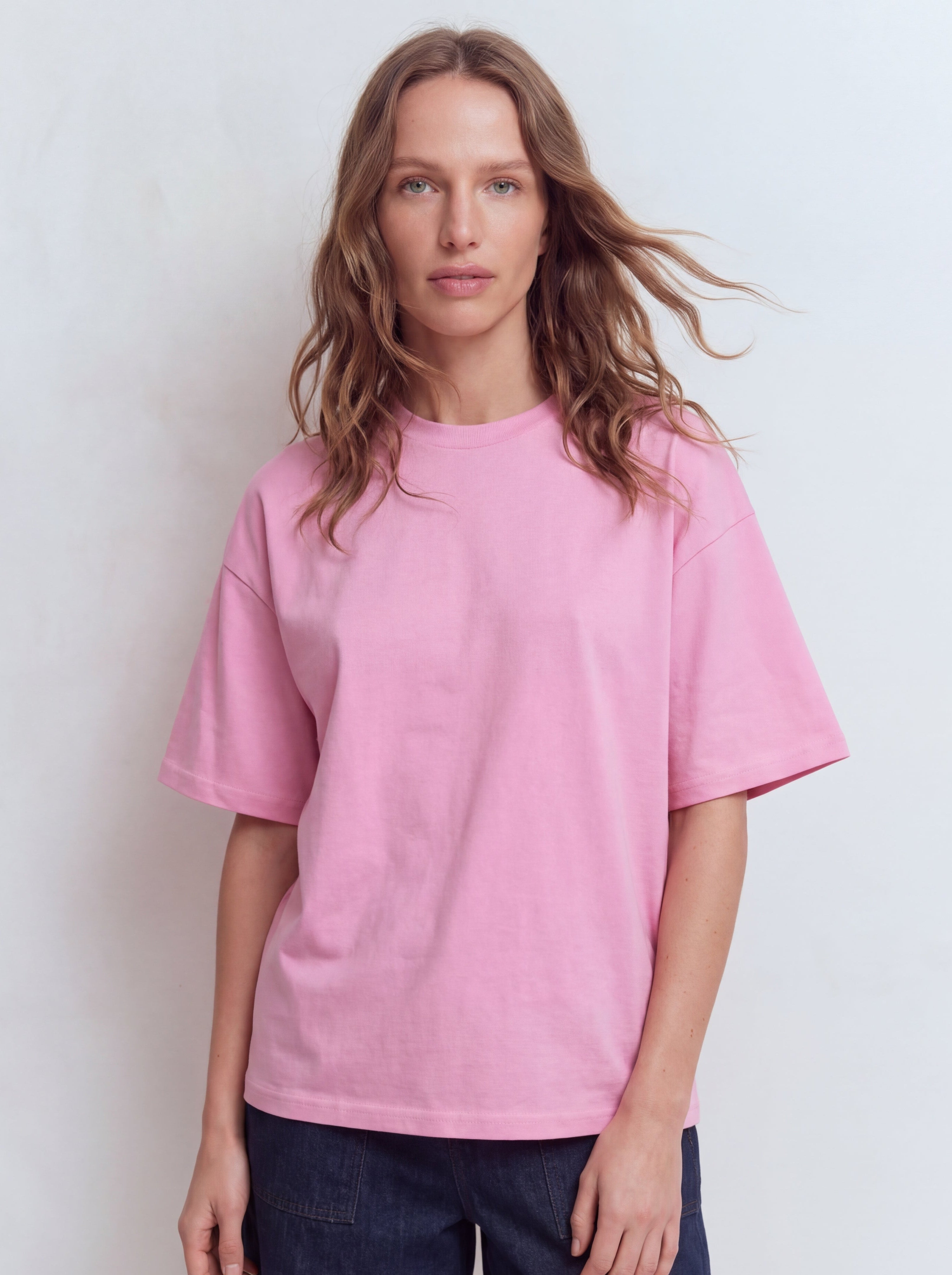 OVERSIZE KISA KOLLU PAMUK T-SHIRT PINK
