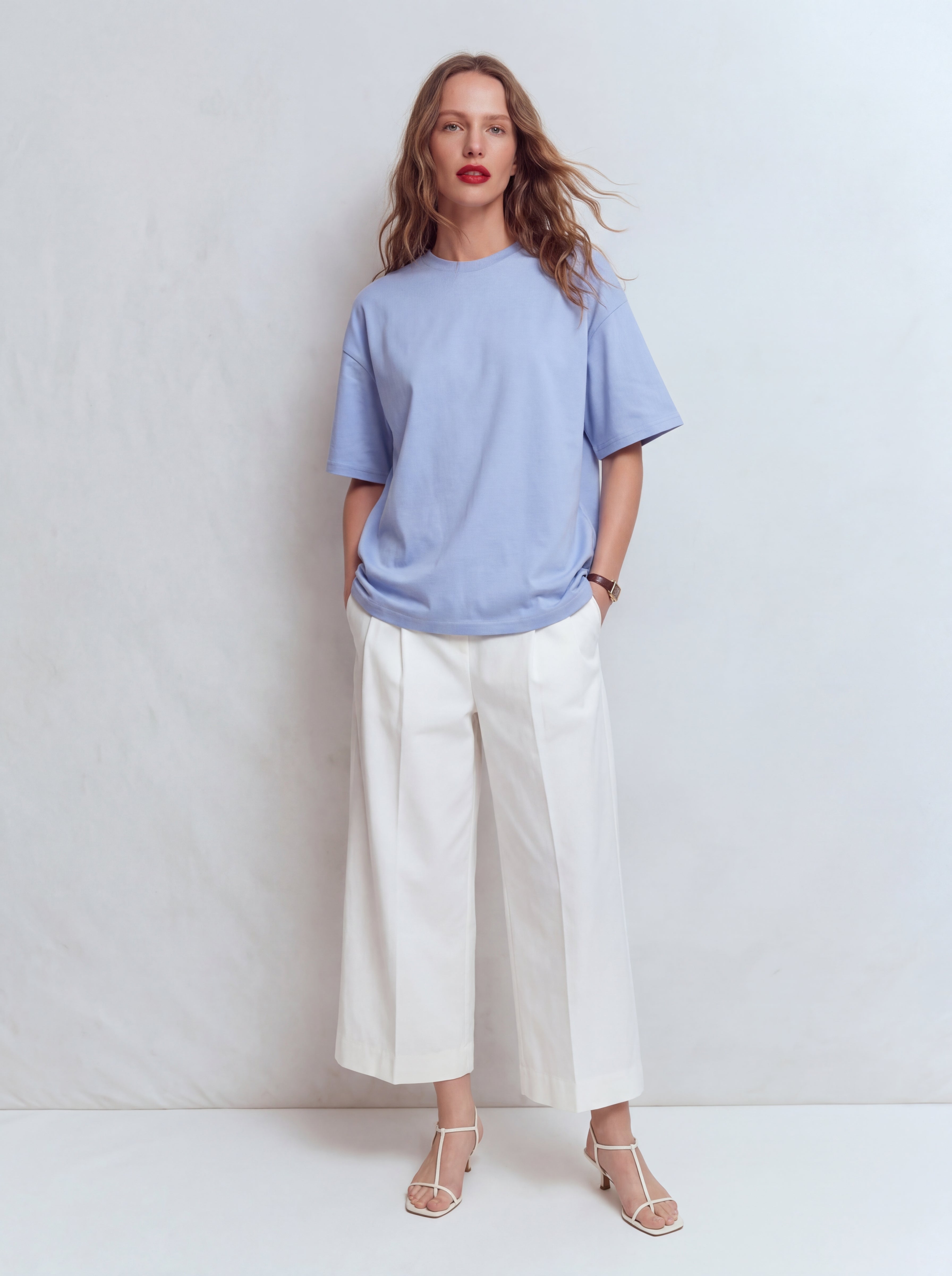 OVERSIZE SHORT SLEEVE COTTON T-SHIRT BABY BLUE