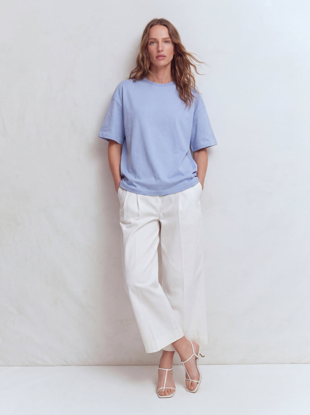OVERSIZE KISA KOLLU PAMUK T-SHIRT BABY BLUE