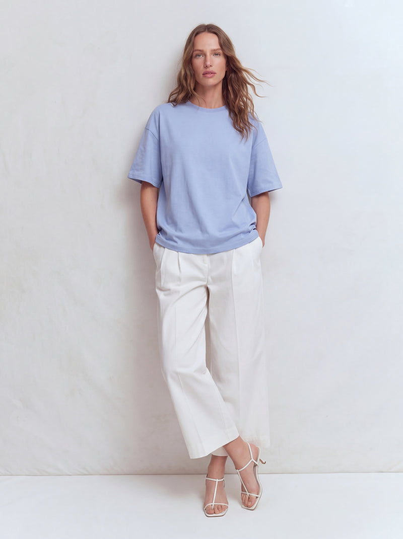 OVERSIZE KISA KOLLU PAMUK T-SHIRT BABY BLUE