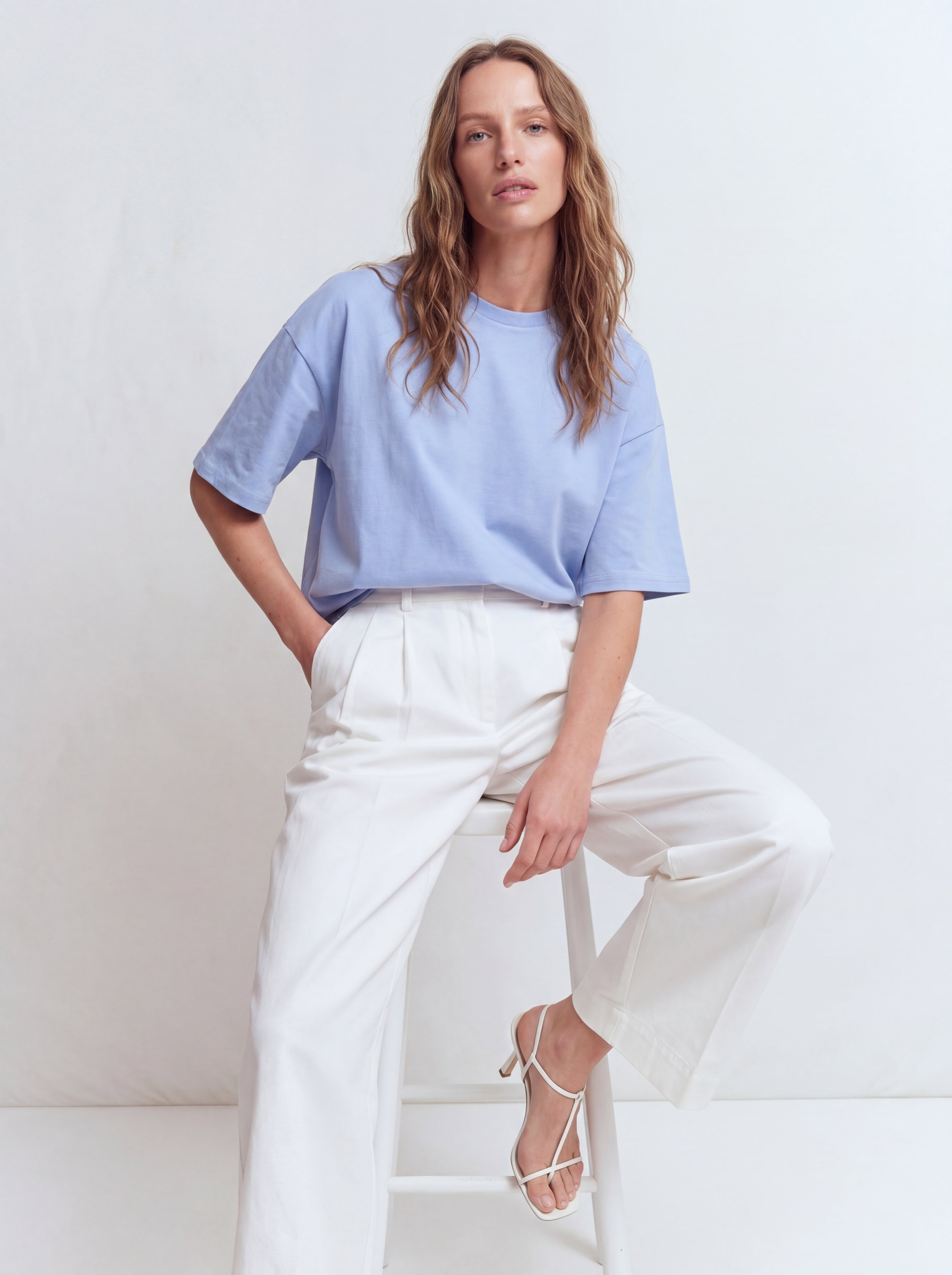 OVERSIZE SHORT SLEEVE COTTON T-SHIRT BABY BLUE