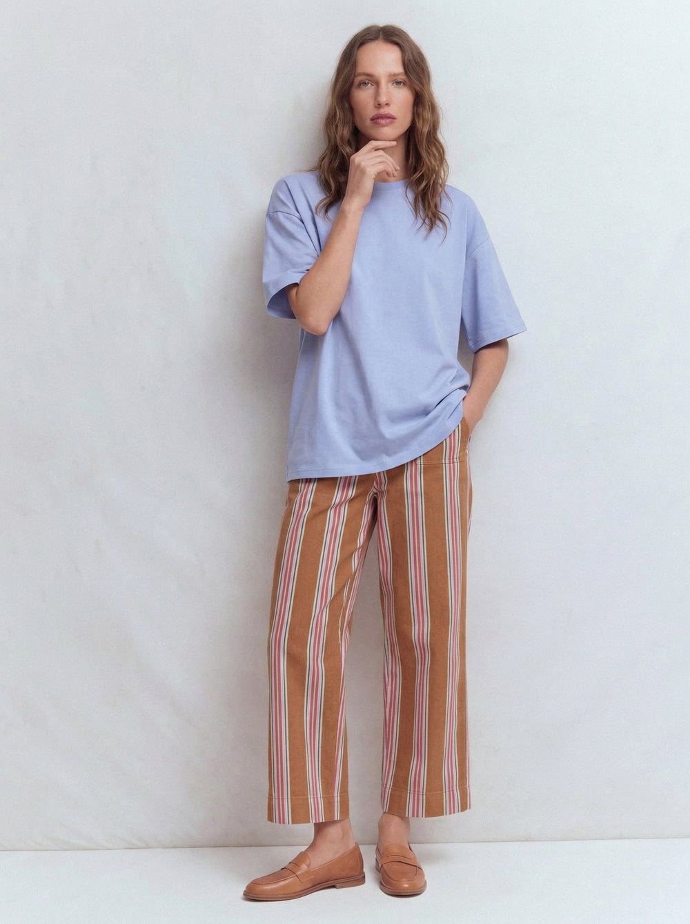 OVERSIZE KISA KOLLU PAMUK T-SHIRT BABY BLUE