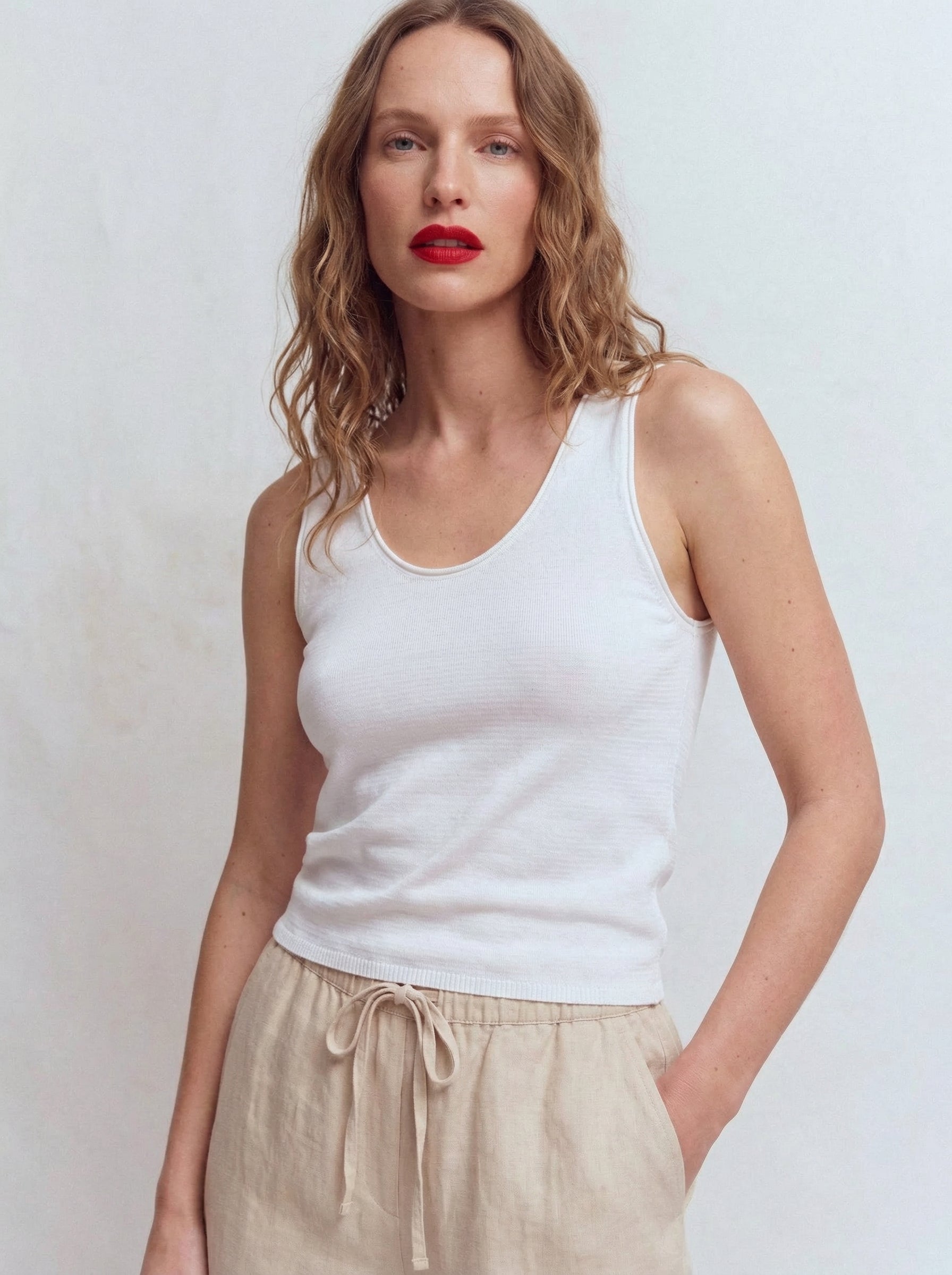 HALTER COLLAR KNITWEAR BLOUSE WHITE
