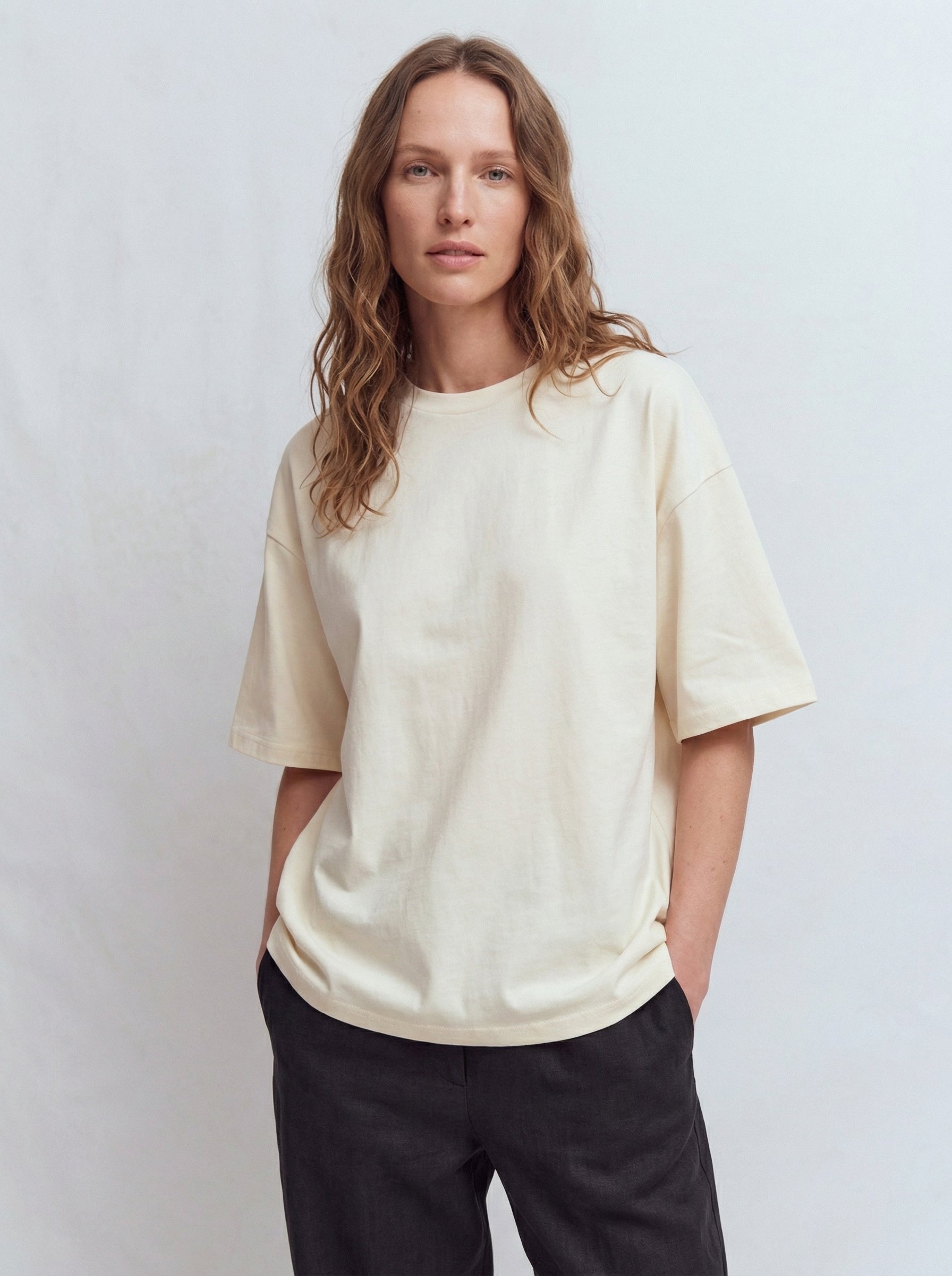 OVERSIZE SHORT SLEEVE COTTON T-SHIRT VANILLA