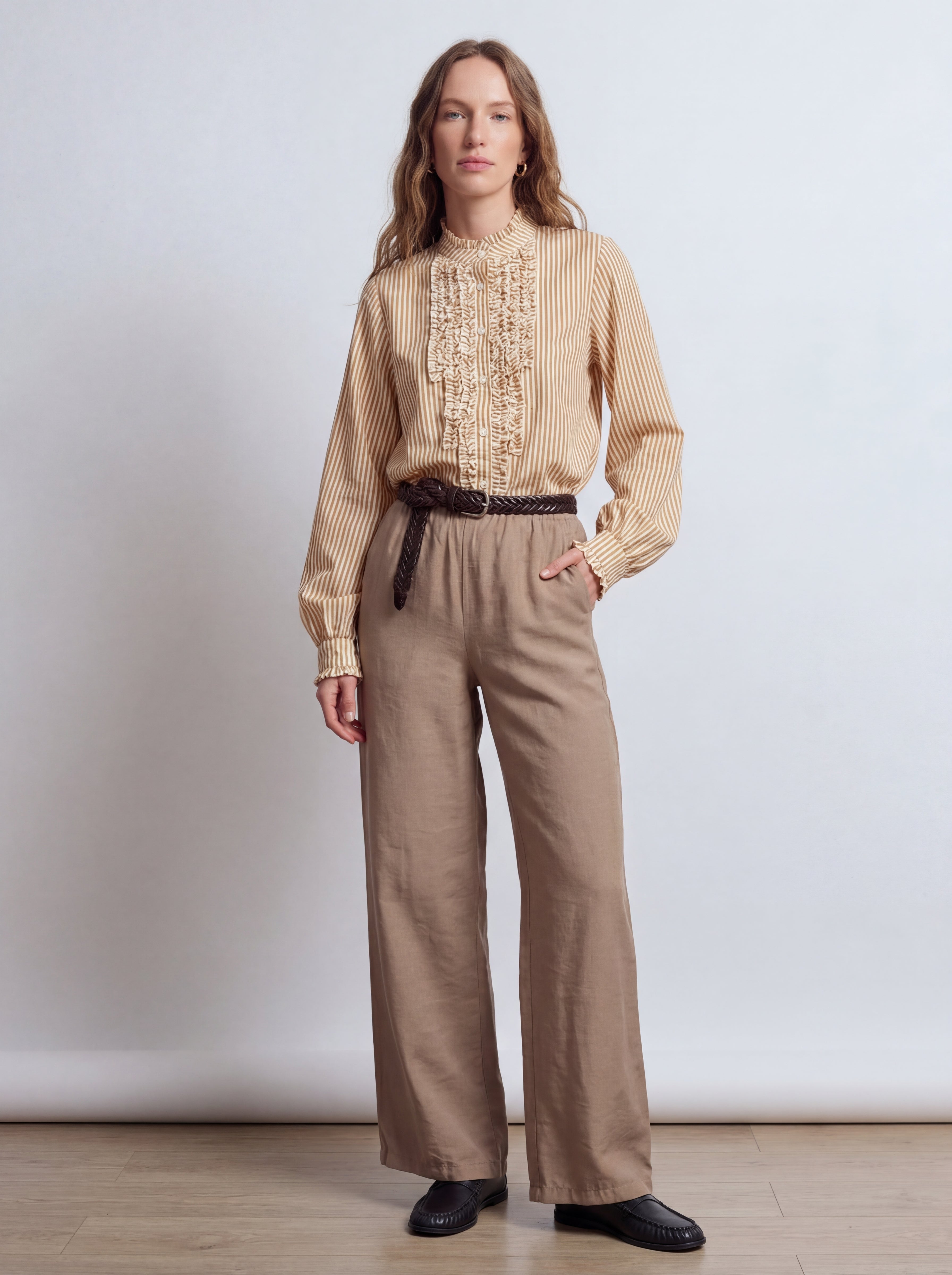 MODAL ELASTIC WAIST BAND GENIS LEG TROUSERS MINK