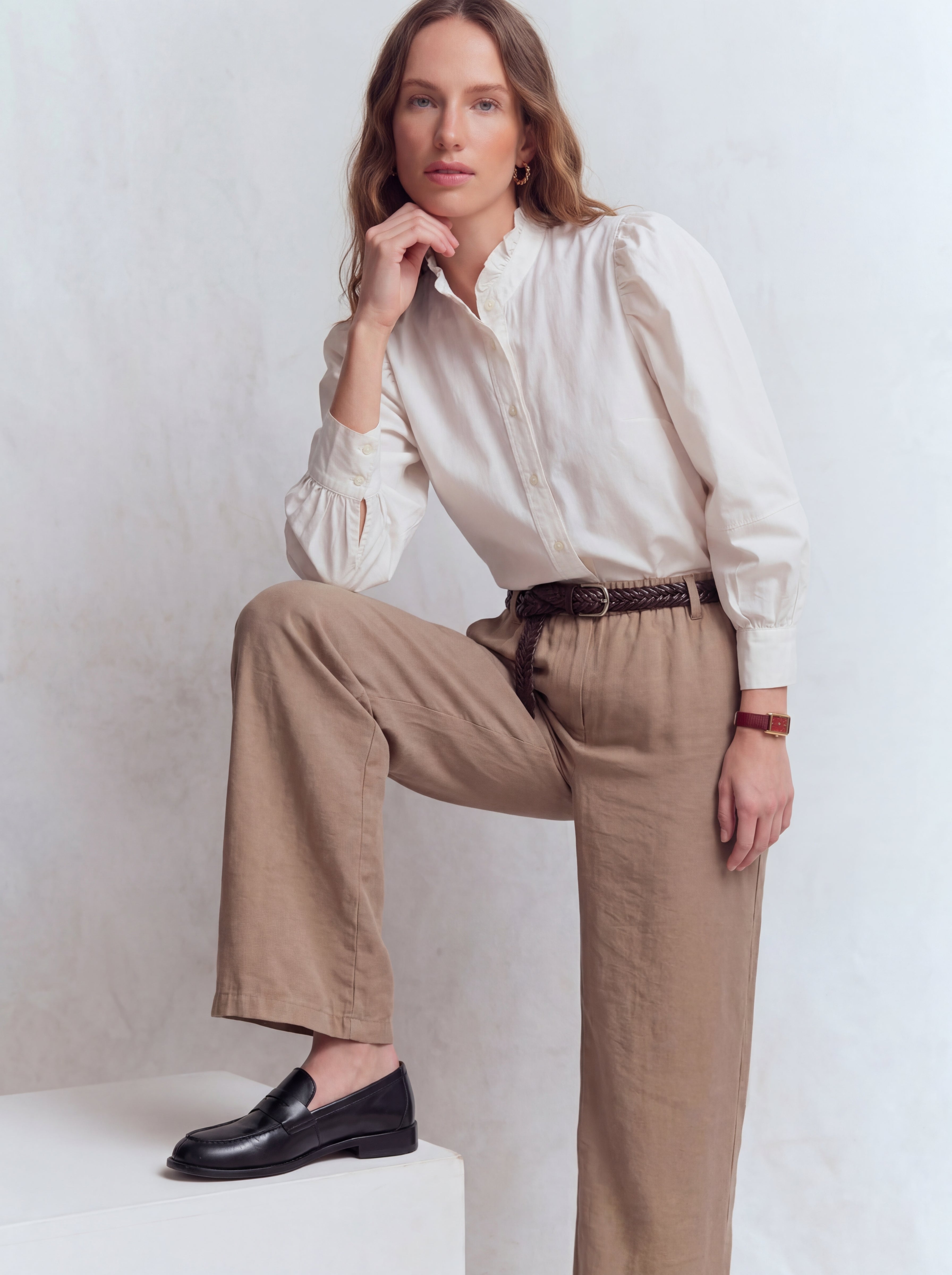 MODAL ELASTIC WAIST BAND GENIS LEG TROUSERS MINK
