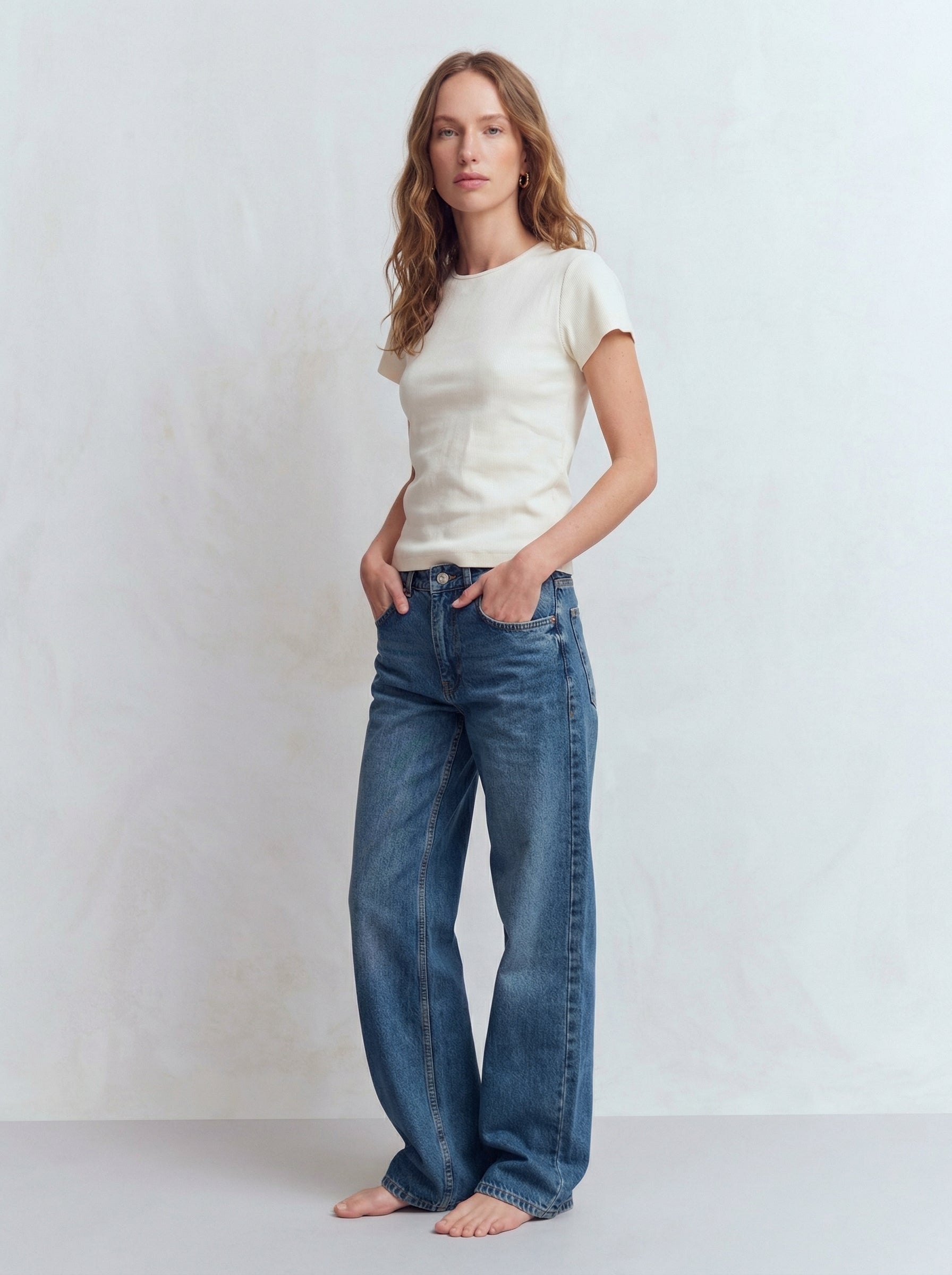 STRAIGHT FIT HIGH WAIST PIECE LEG JEAN BLUE