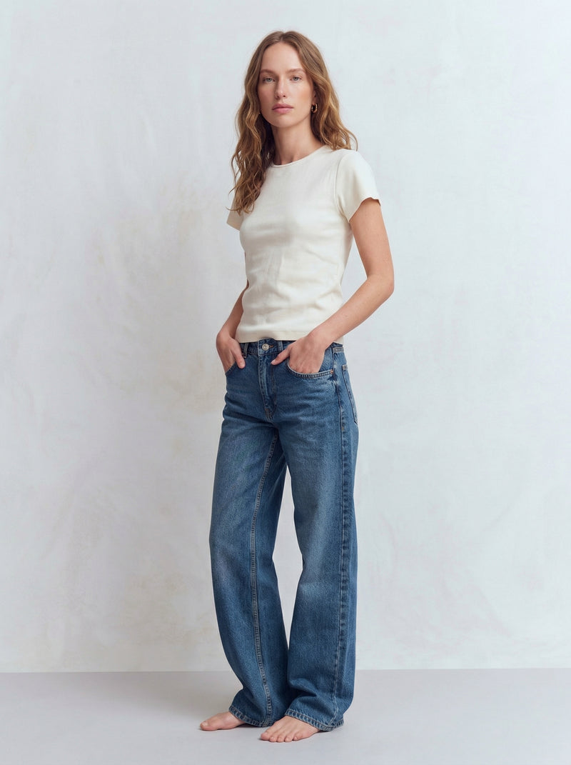 STRAIGHT FIT YUKSEK BEL BORU PACA JEAN BLUE