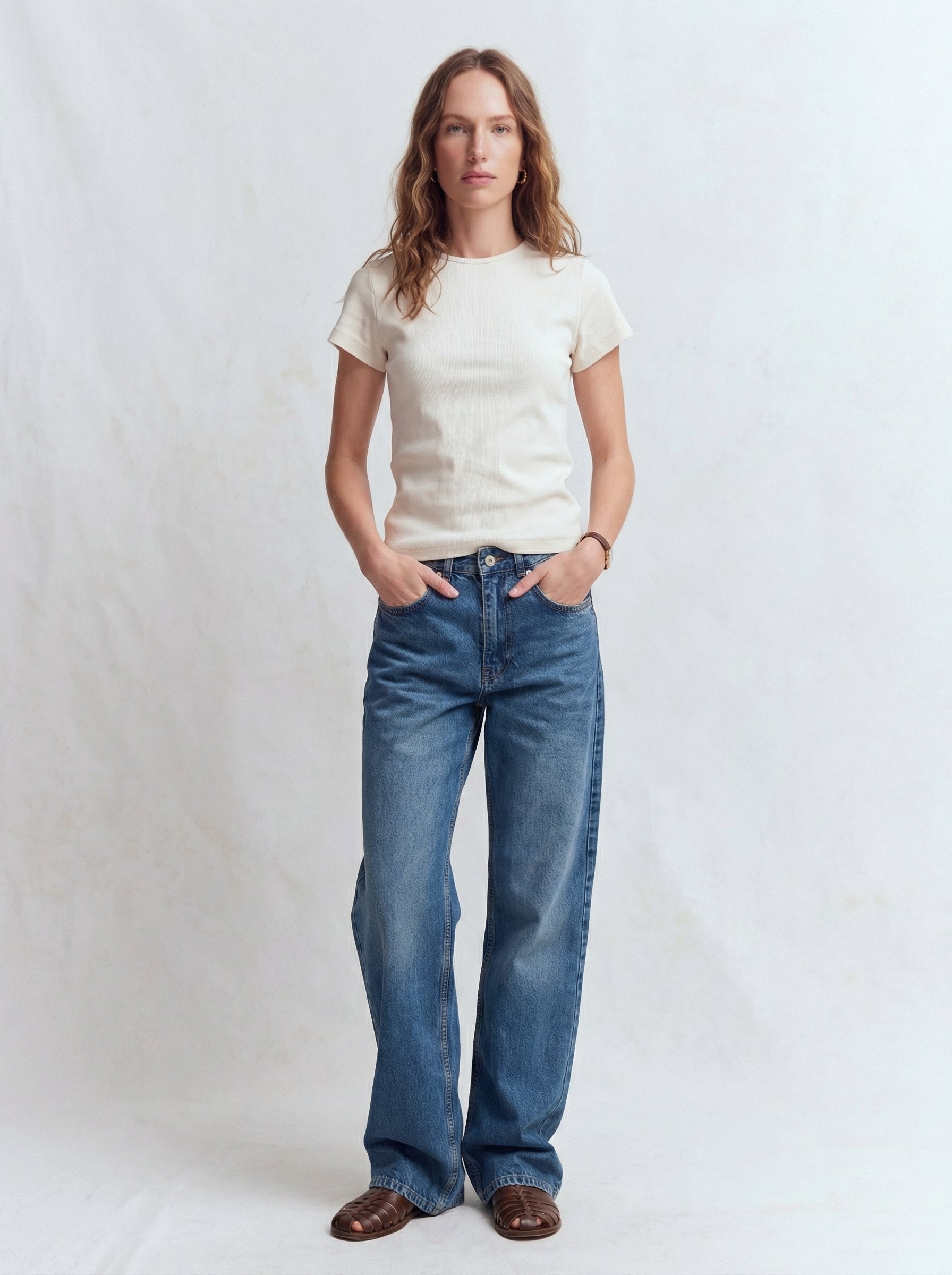STRAIGHT FIT HIGH WAIST PIECE LEG JEAN BLUE
