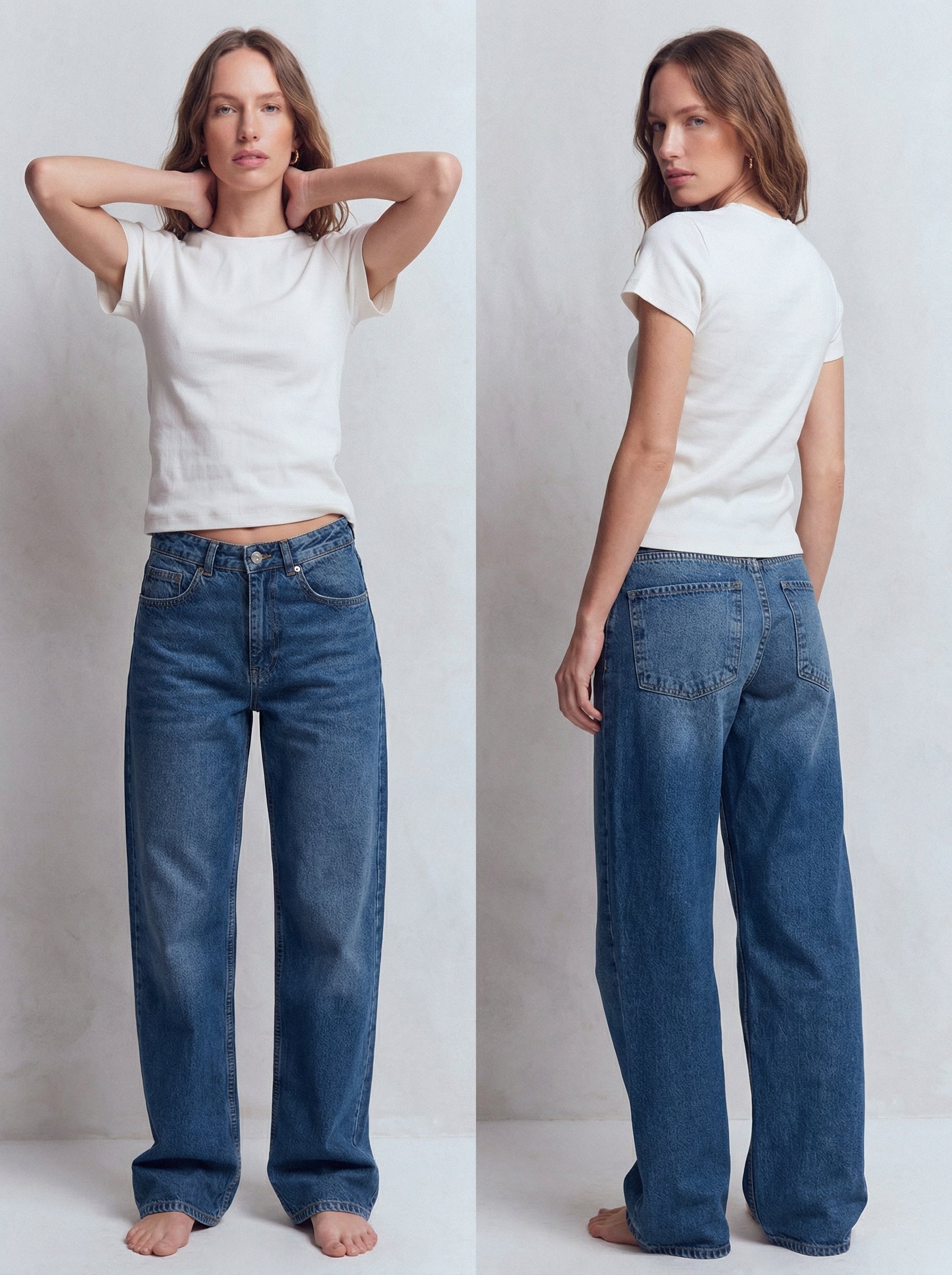 STRAIGHT FIT HIGH WAIST PIECE LEG JEAN BLUE