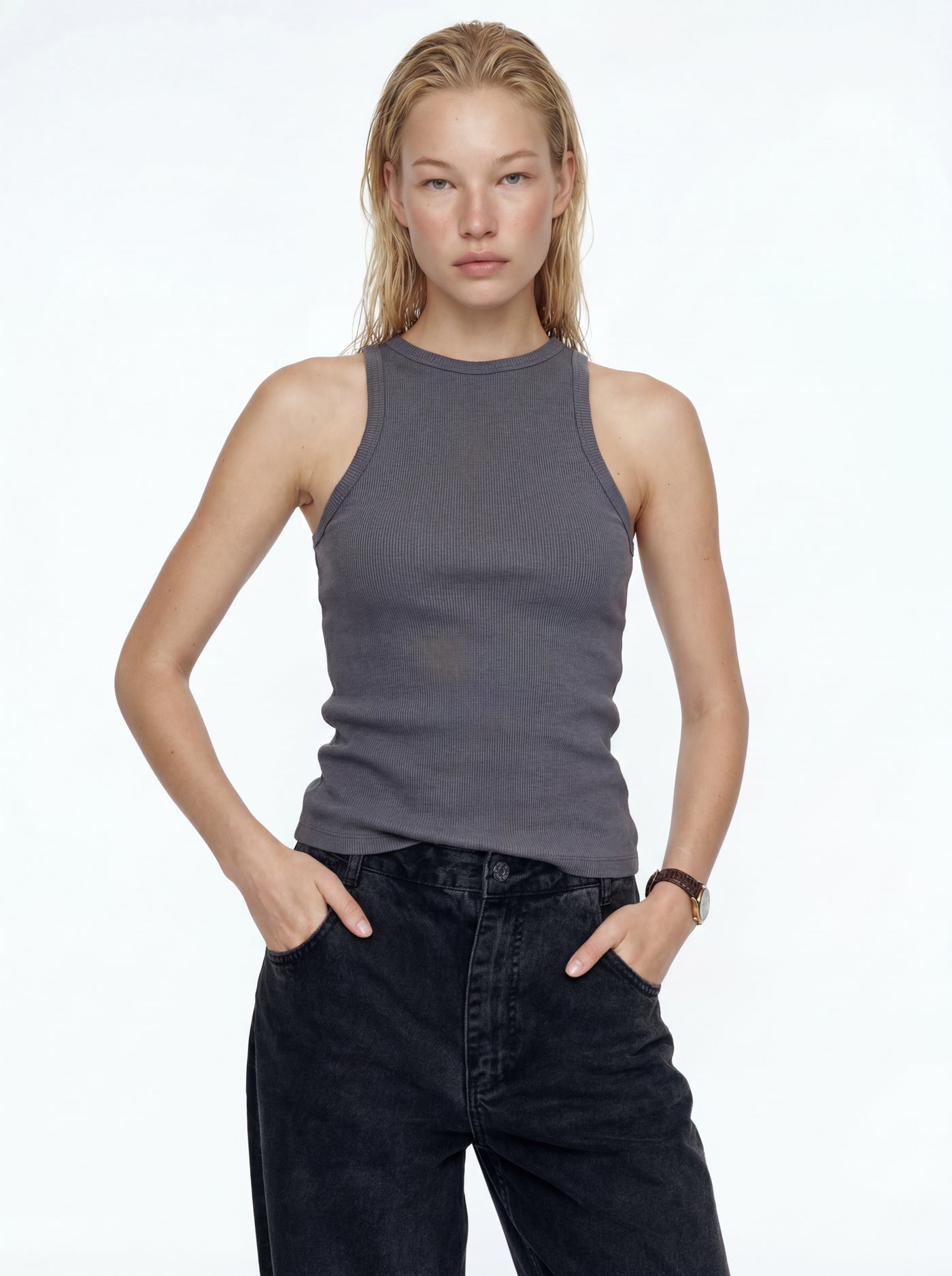 HALTER YAKA CROP TOP GREY