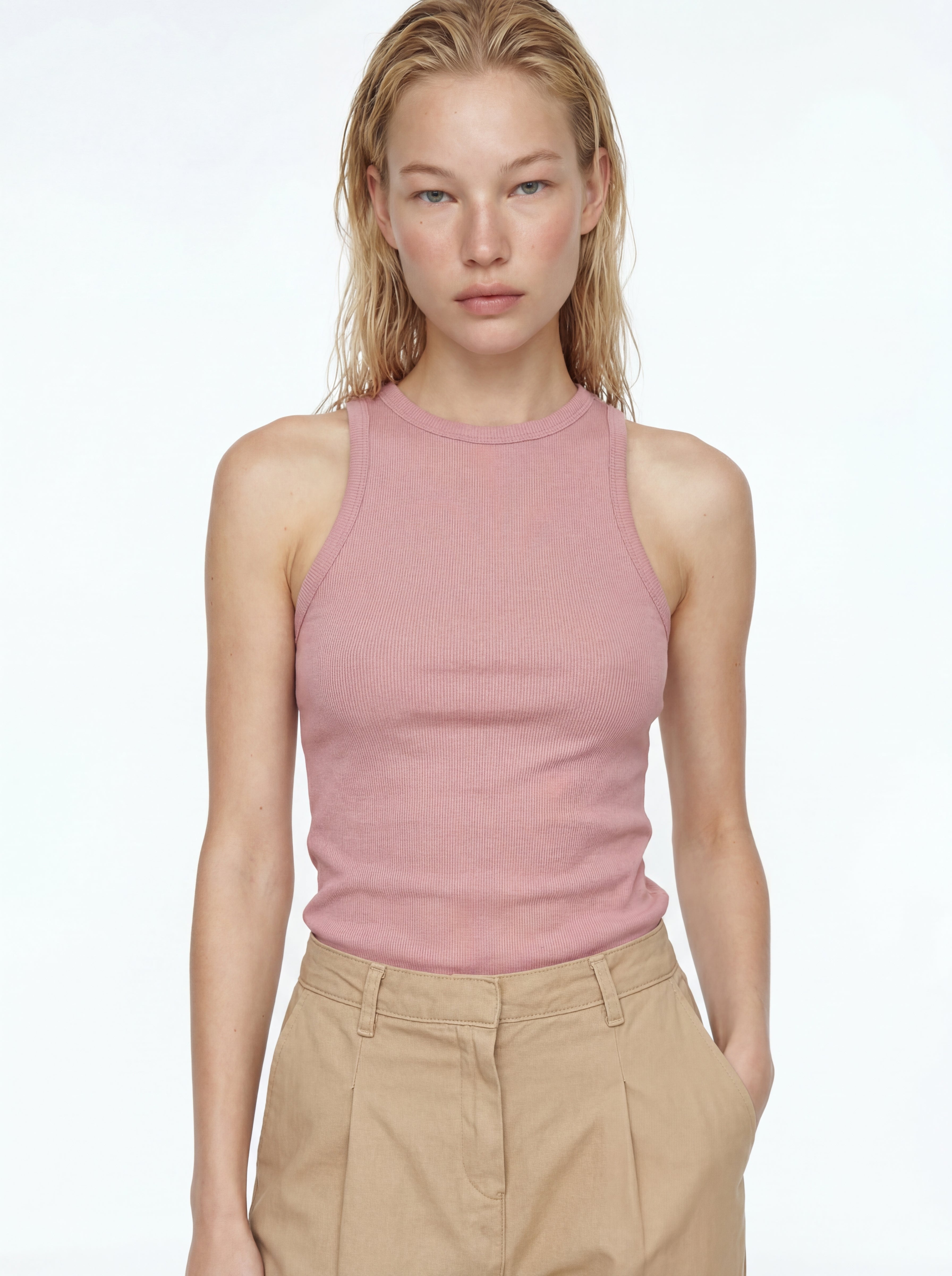 HALTER YAKA CROP TOP PINK ROSE