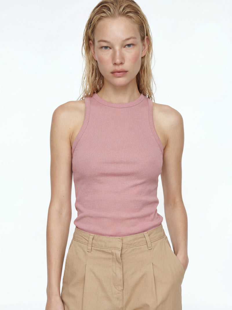 HALTER YAKA CROP TOP PINK ROSE