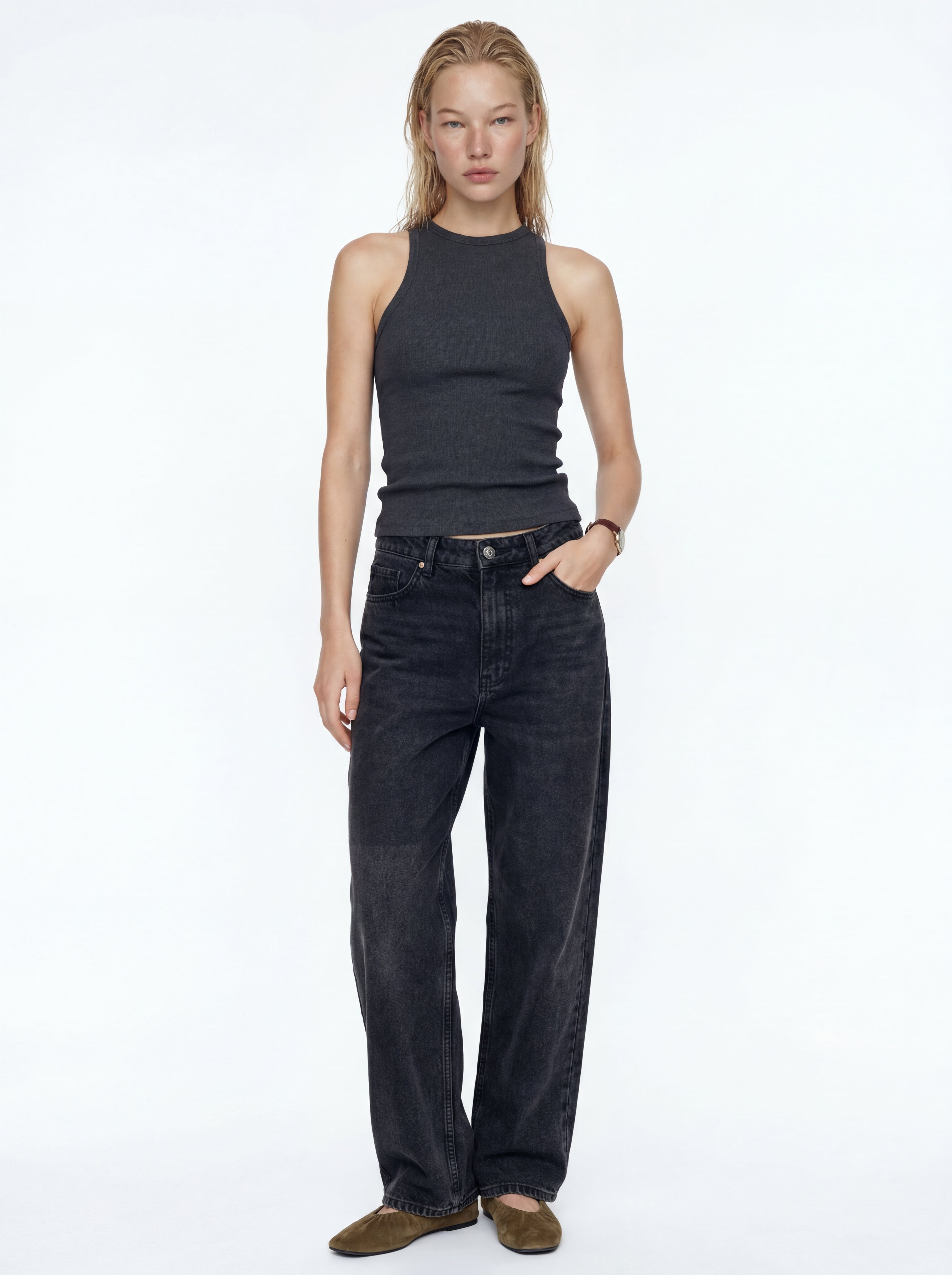 HALTER YAKA CROP TOP ANTRASIT