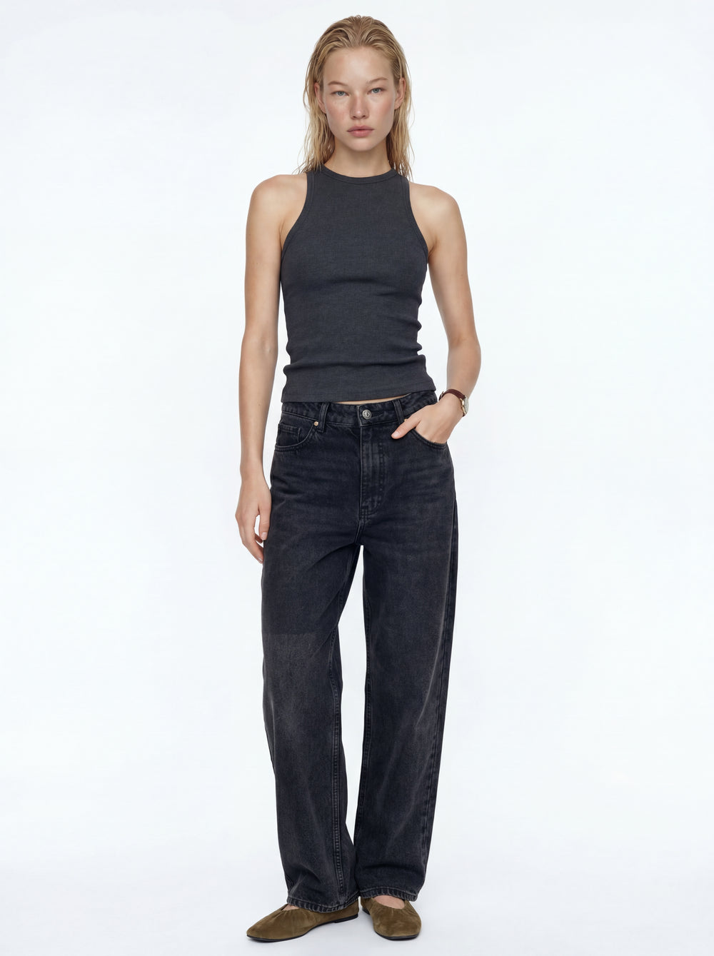 HALTER YAKA CROP TOP ANTRASIT