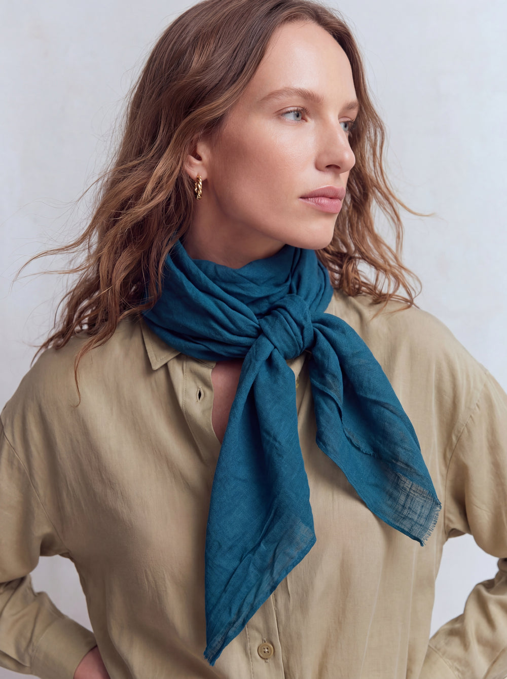 SEA BLUE ORGANIK PAMUK KARE FULAR