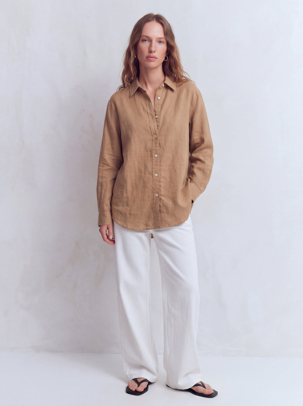 DOKUMLU %100 YIKANMIS KETEN GOMLEK CAMEL