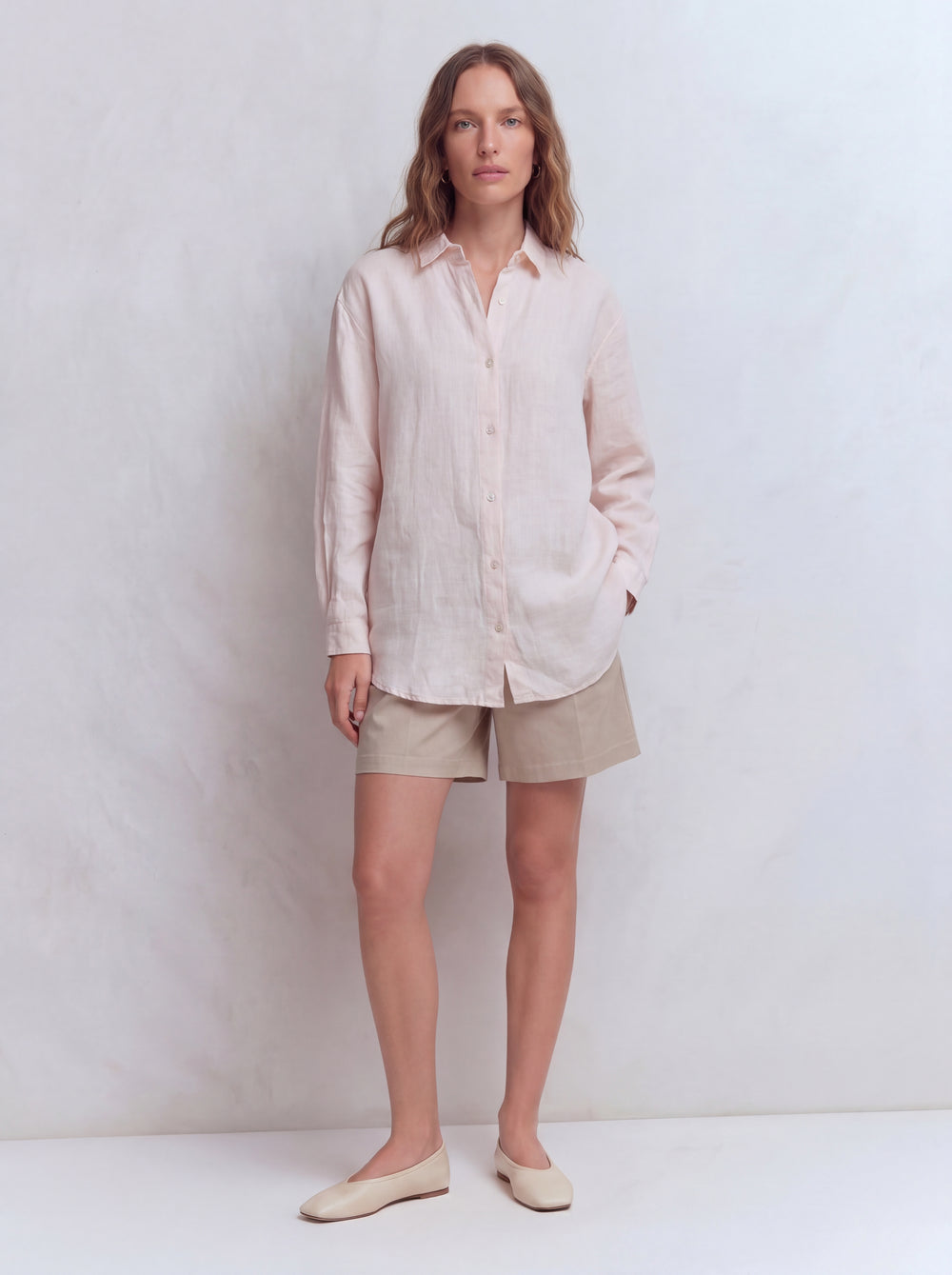 DOKUMLU %100 YIKANMIS KETEN GOMLEK PEMBE