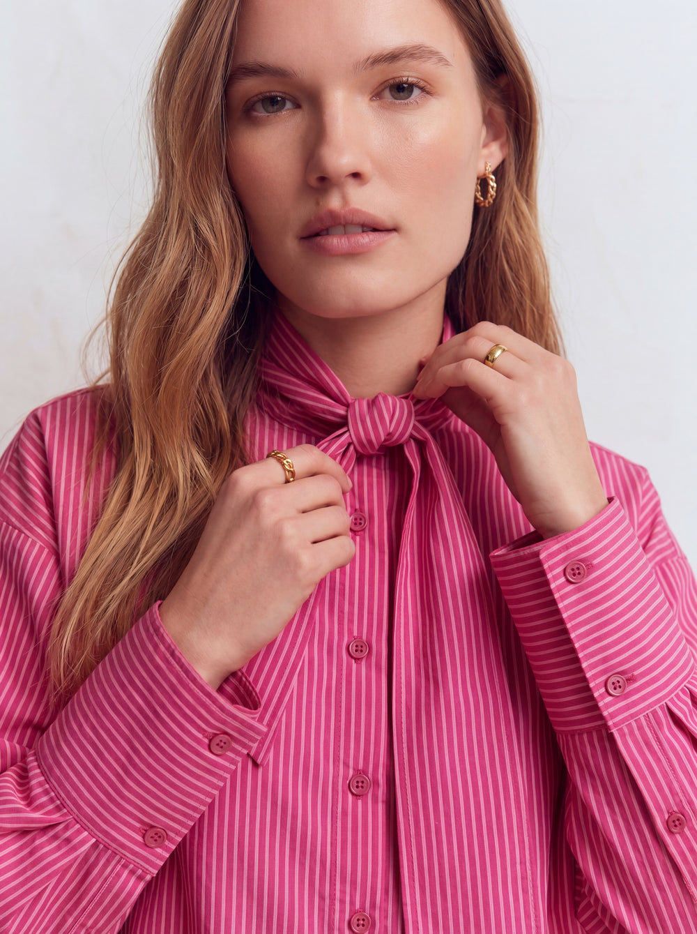 YAKA DETAYLI CIZGILI POPLIN GOMLEK CHERRY