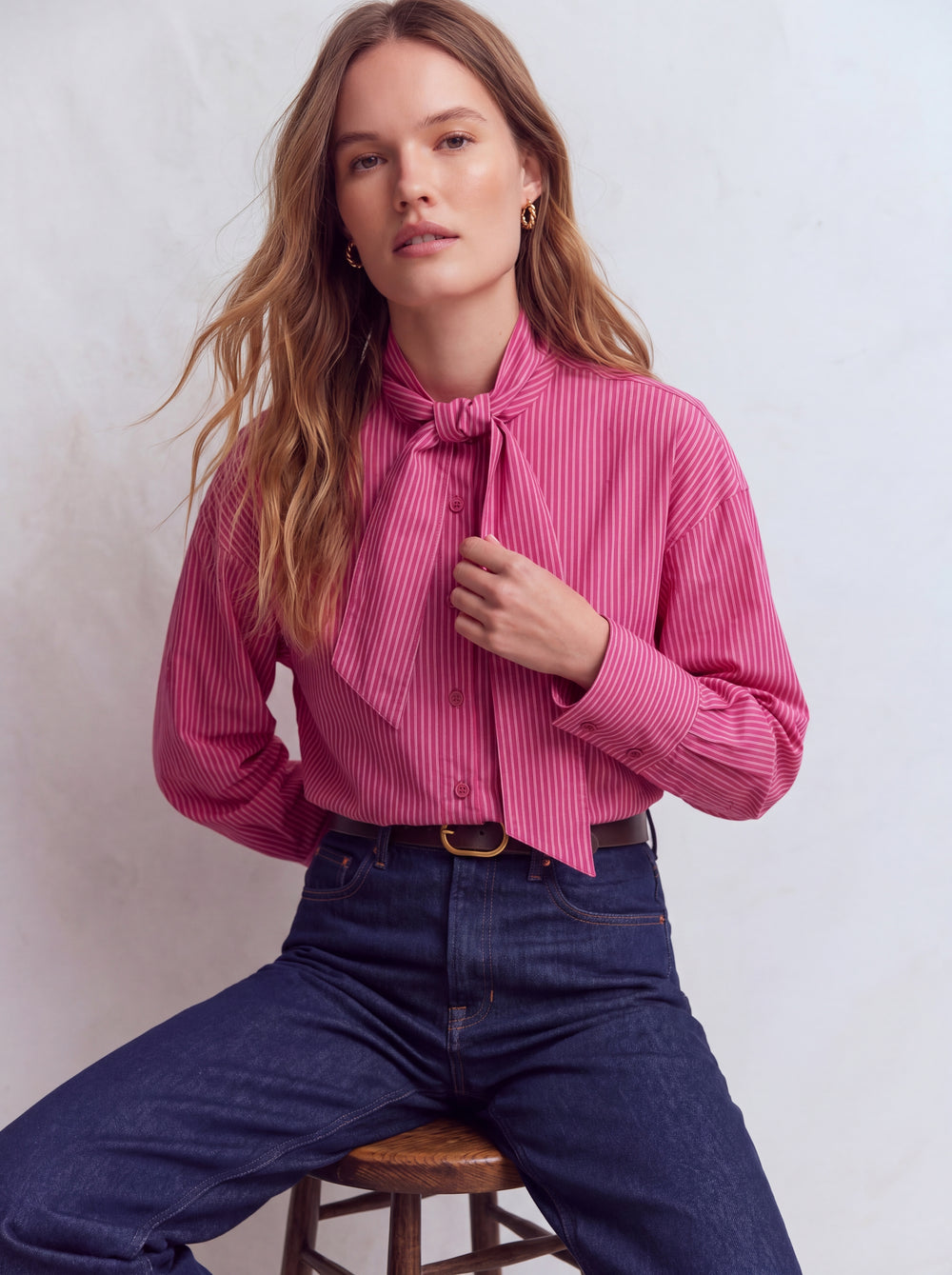 YAKA DETAYLI CIZGILI POPLIN GOMLEK CHERRY