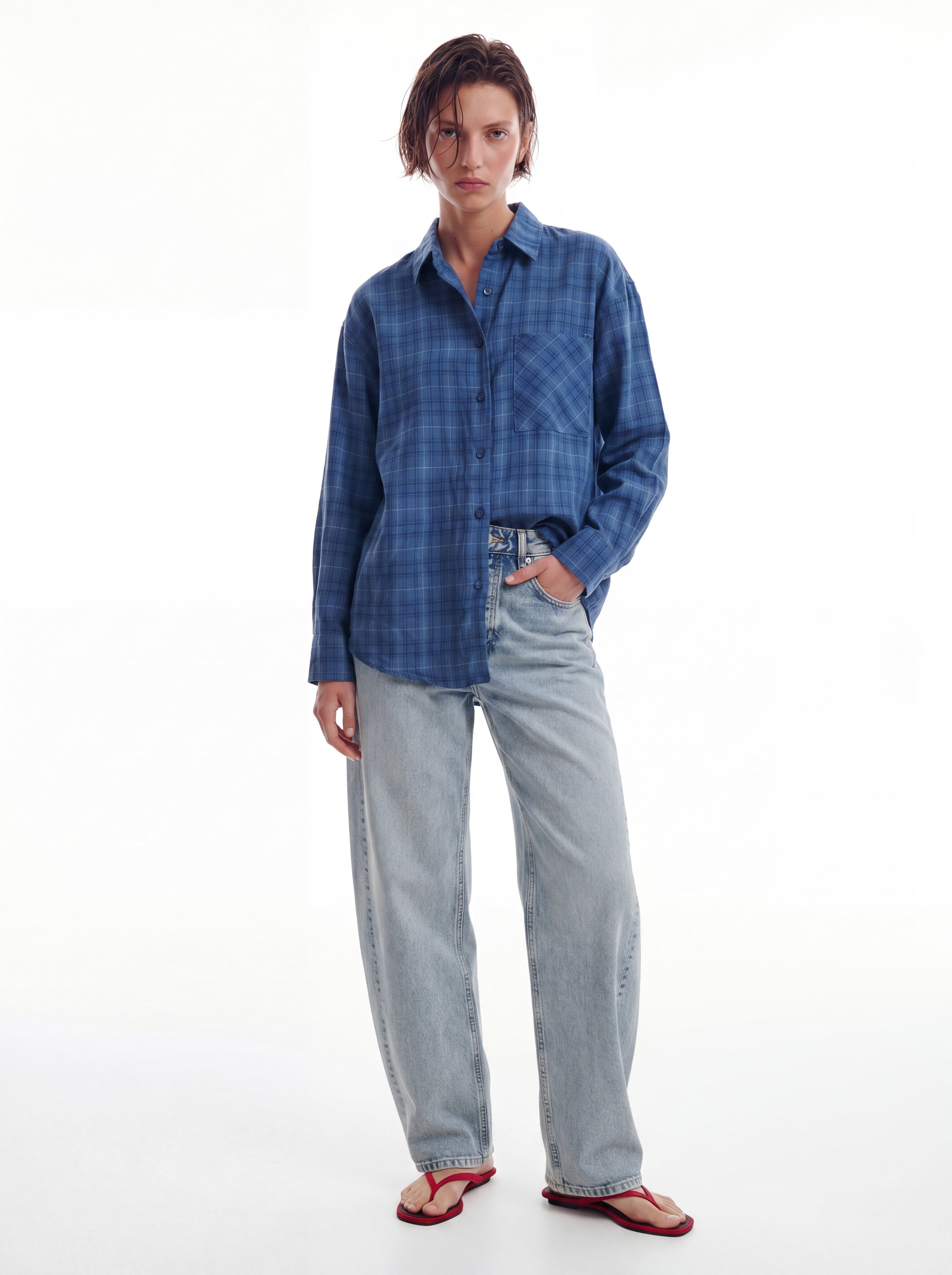 KARELI CEPLI OVERSIZE YUMUSAK GOMLEK